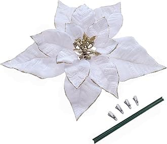 M2cbridge Artificial Christmas Flowers Red Velvet Poinsettia Floral Picks for Christmas Wreath Tree Ornaments(4pcs Extra Large White)