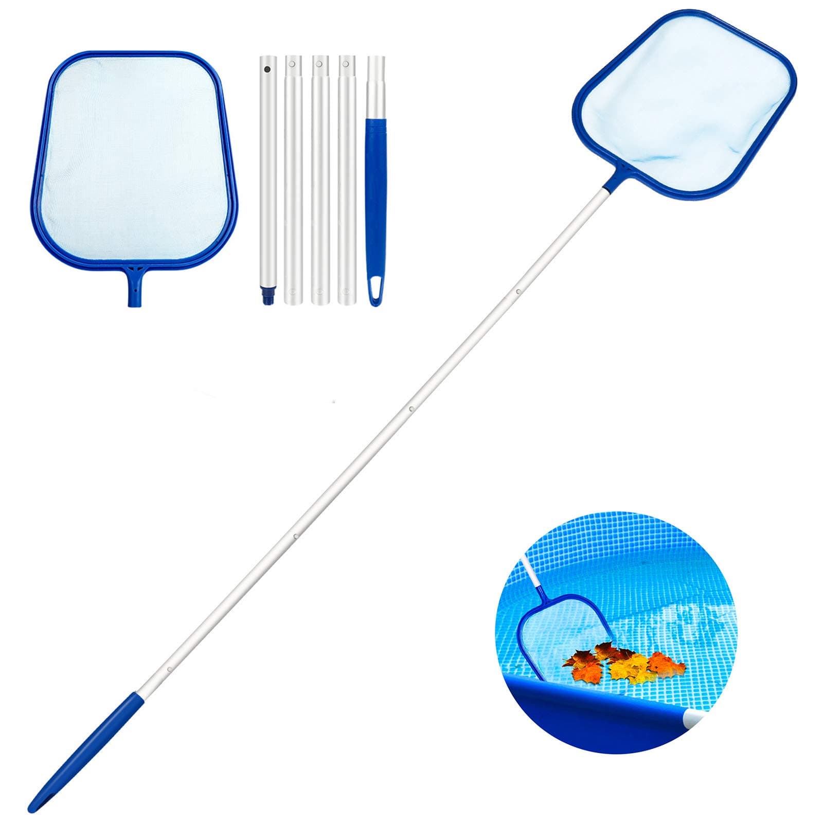 Familybox Leaf Skimmer Pool Loading Fine Mesh Net with Detachable Telescopic Pole, Hot Tub Cleaning Kit Accessories for Swimming Pool, Garden Pond, Fountain & Fish Tank
