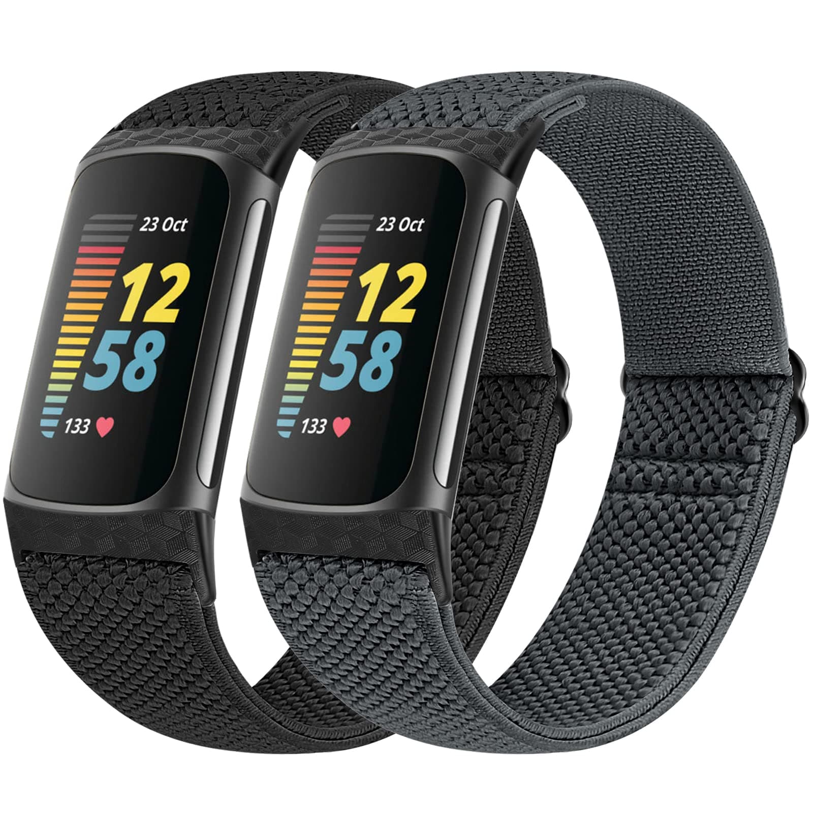 Elastic Straps Only Compatible with Fitbit Charge 6/ Charge 5 Strap, 2 Pack Stretchy Adjustable Nylon Loop Braided Replacement Sport Wristband for Charge 5/Charge 6 Activity Tracker Women Men