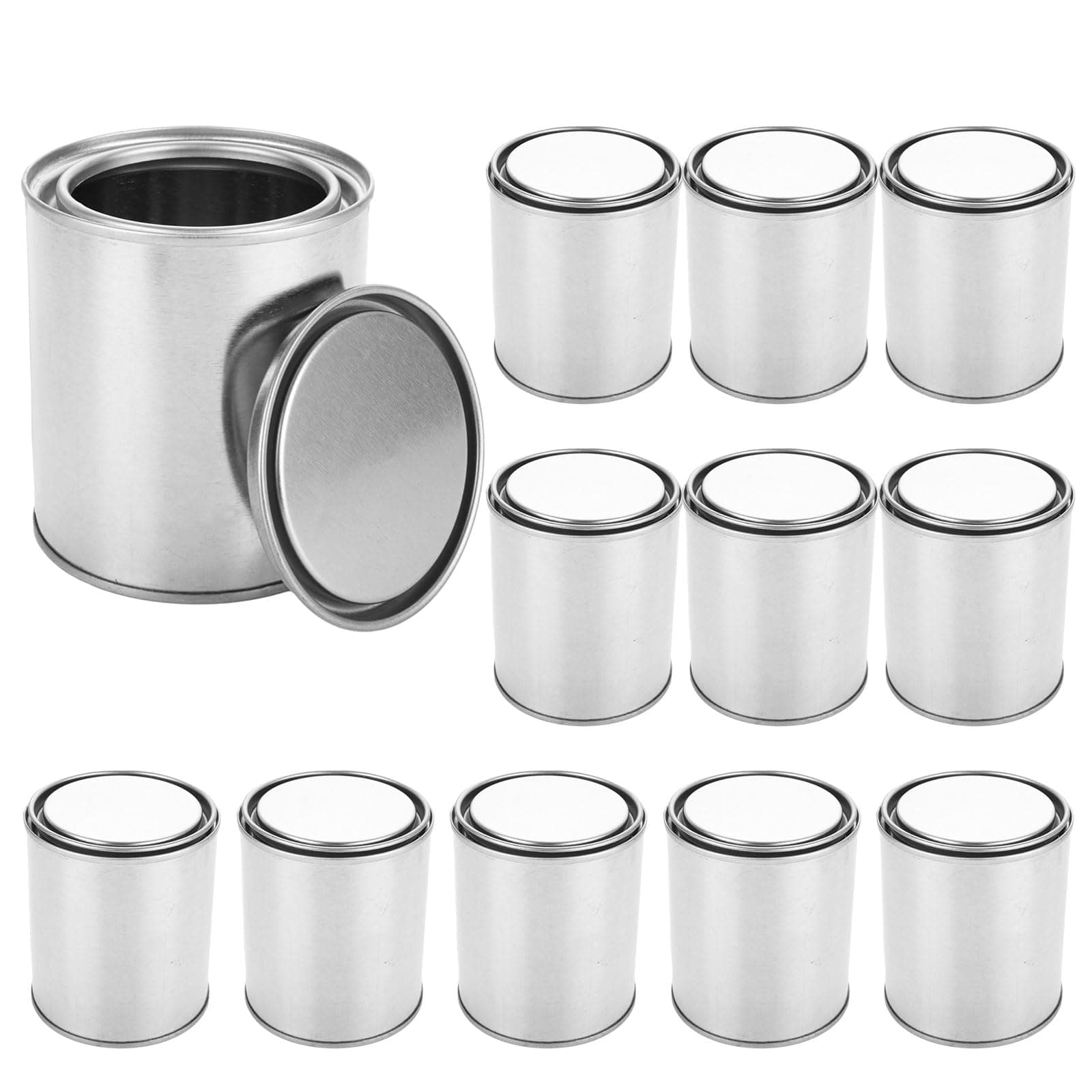 12 Pack Empty Paint Cans, 0.84 Pint Size Silver Tin Cans with Lids, Multipurpose Metal Can Paint Bucket for Arts Crafts Painting