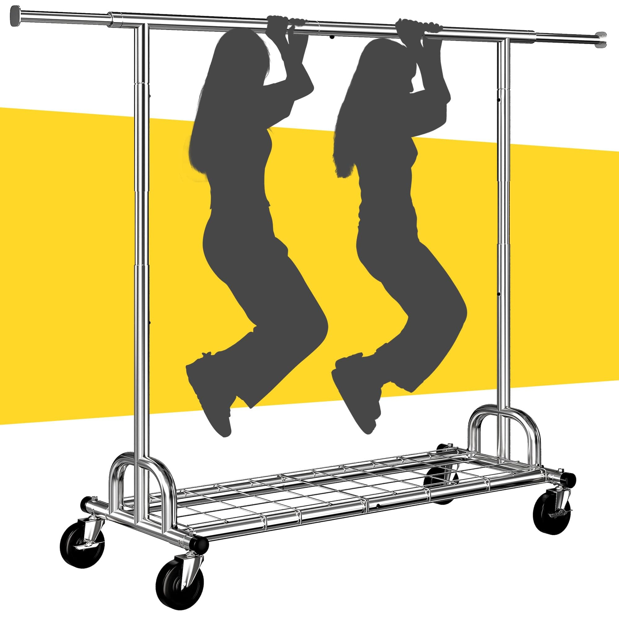 Raybee Clothes Rack Heavy Duty Clothing Rack Load 485LBS Rolling Clothes Racks for Hanging Clothes, Commercial Garment Rack Heavy Duty Clothes Rack Collapsible & Portable Clothing Rack with Wheels