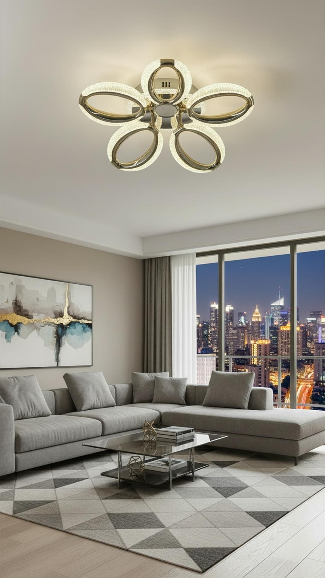 swanart Modern LED Ceiling Light with Bluetooth Speaker & Remote Control | Dimmable 46cm Smart Flush Mount Fixture for Living Room, Bedroom & Dining | Elegant Gold Finish Ambient Lighting