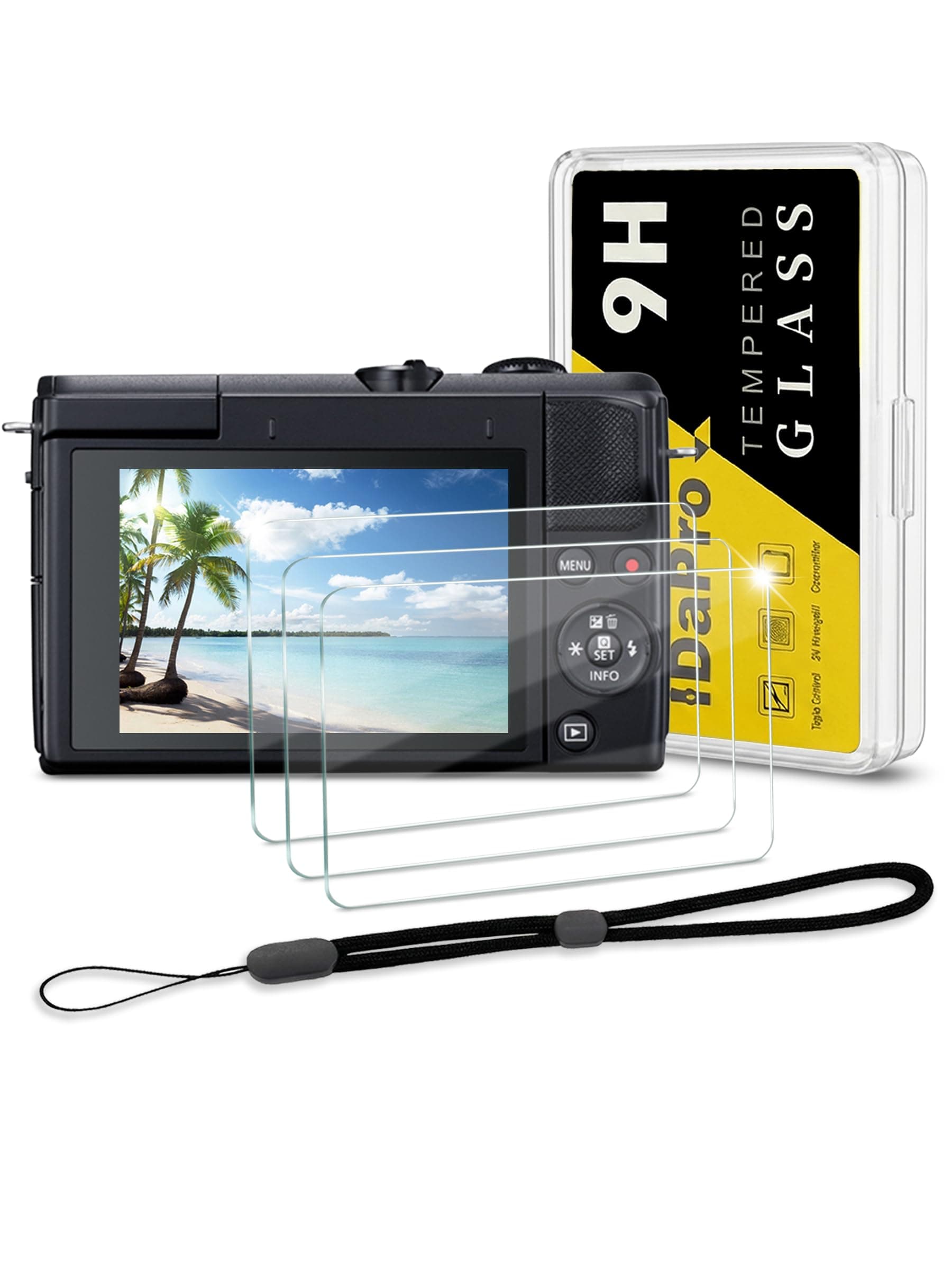 Screen Protector for Canon EOS M200 [3Pcs] +Hand Lanyard [1Pcs],Tempered Glass,Anti-Scratch|9H Hardness|Anti-Bubble|Easy Installation