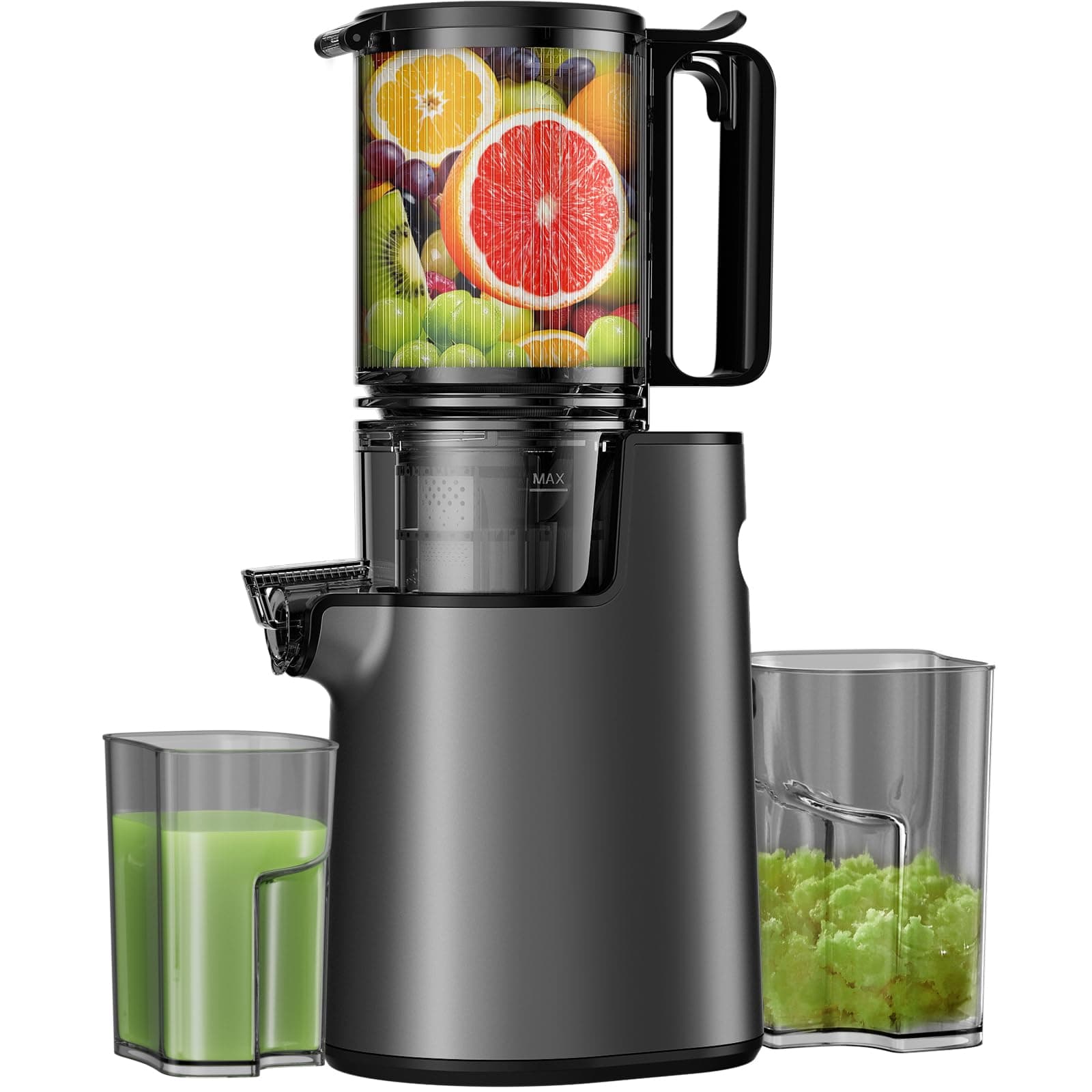 Cold Press Juicer, Masticating Juicer with 5.4" Wide Feed Chute, 350w Slow Juicer Machines Fit Whole Vegetables and Fruits with High Juice Yield, Easy to Clean (Black)