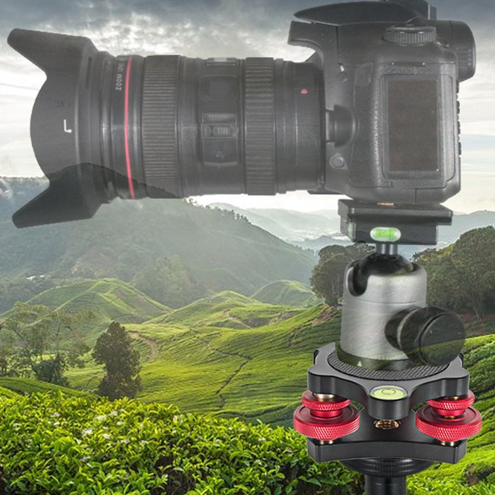 Tripod Leveling Base, Camera Leveler, Aluminum Alloy 3 Axis Tri Wheel Head, 3/8 Inch Thread, -5° Angle Adjustment, Tripod Head Leveler, for Macro Panoramic Photography