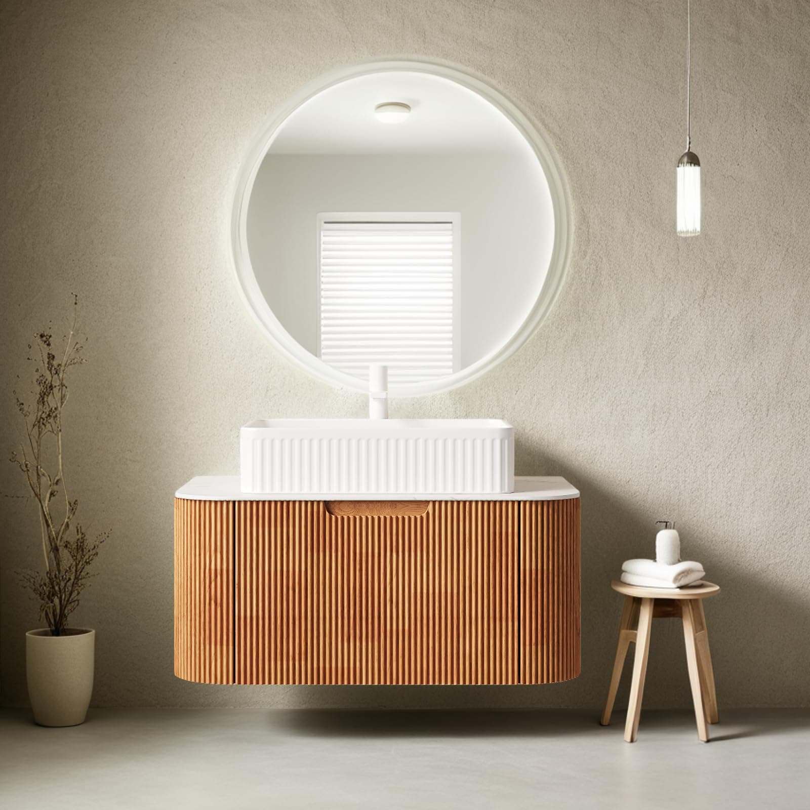30'' Floating Bathroom Vanity with Sink, Modern Storage Vanities with Rectangular Ceramic Basin and Marble Top, Extra Large Drawer, Soft-Close Design, Pre-Assembled Cabinet, Nature Wood