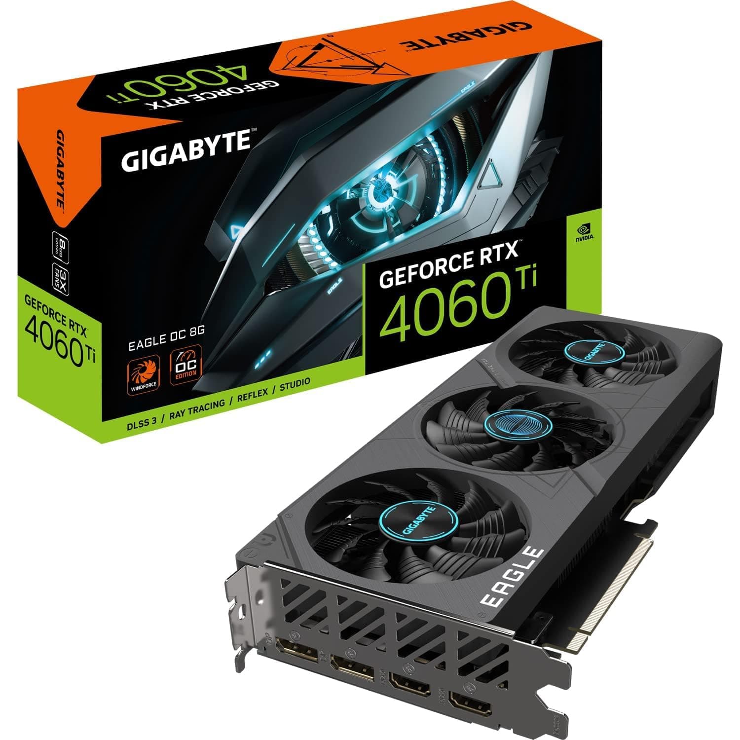 Gigabyte GeForce RTX 4060 TI EAGLE OC 8GB Graphics Card - 8GB GDDR6 18Gbps 128bit, PCI-E 4.0, 2x DisplayPort 1.4, 2x HDMI 2.1a, NVIDIA DLSS 3, Supports 4K, Ada Lovelace Arch, GV-N406TEAGLE OC-8GD