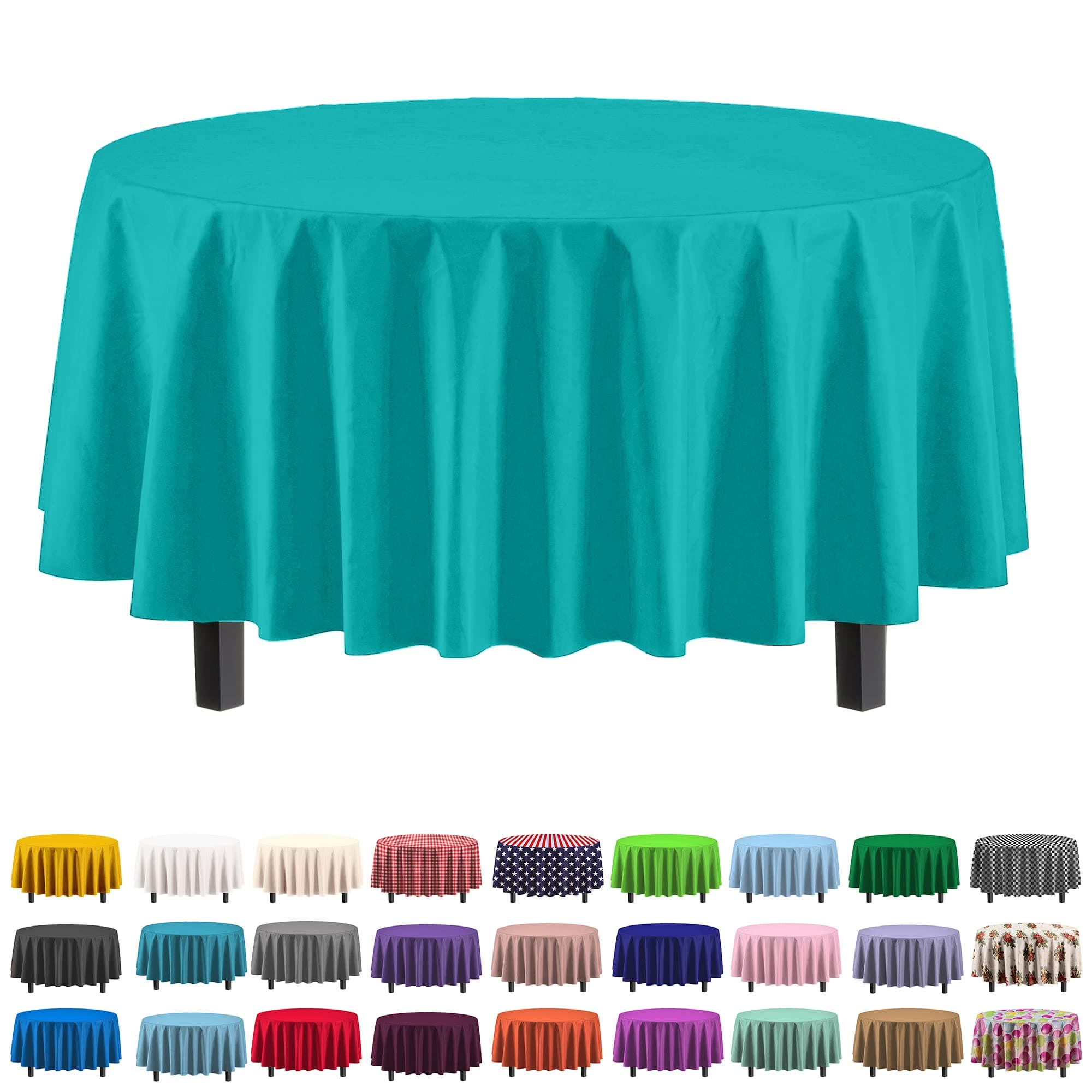 Party Solids 12-Pack Premium Plastic 84-Inch Round Tablecloth - Aqua Blue