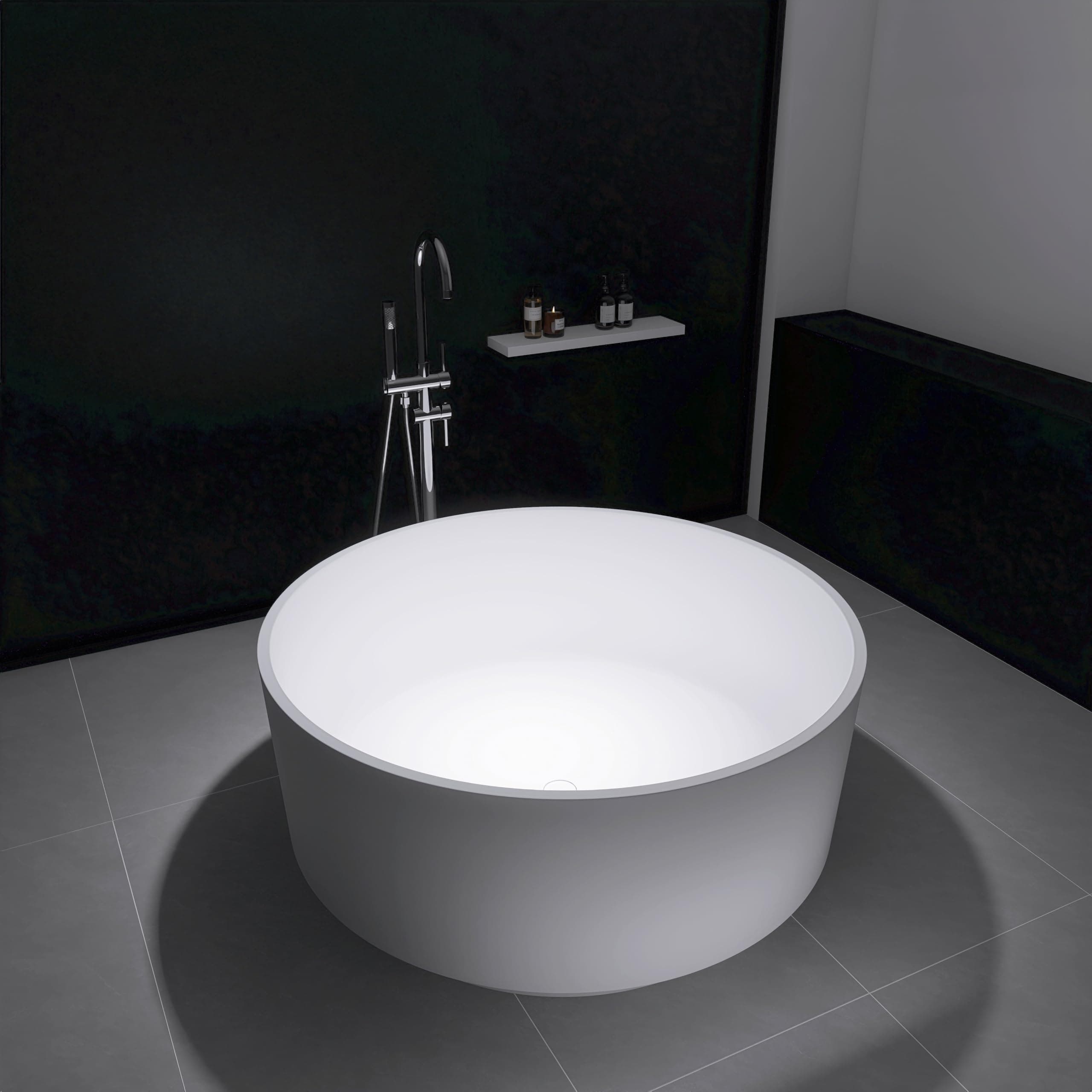 49" Freestanding Bathtub, Modern Soaking Stand Alone Tub Solid Surface Resin Stone Bathtub with Pop Up Drain and Overflow, Matte White 311MW1250