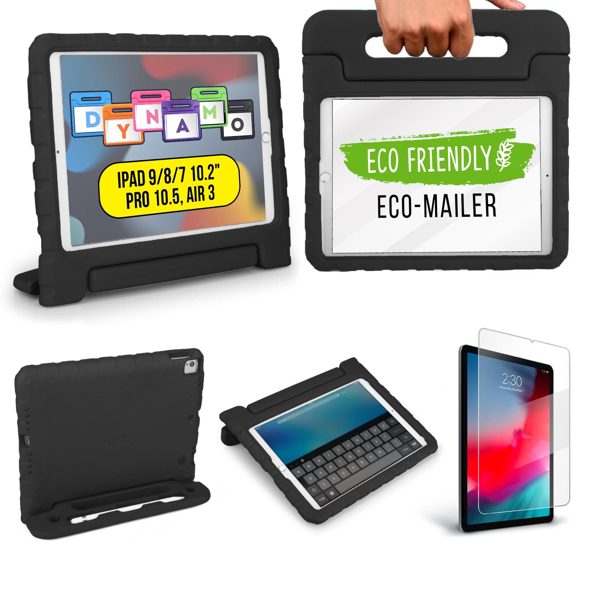 Official Cooper Dynamo iPad 9th Generation Case for Kids fits iPad 10.2, 8th, 7th Gen, Air 3, Pro 10.5 | Rugged, Lightweight, Kids Proof Case with Magic Handle & Stand, Pencil Holder (Licorice Black)