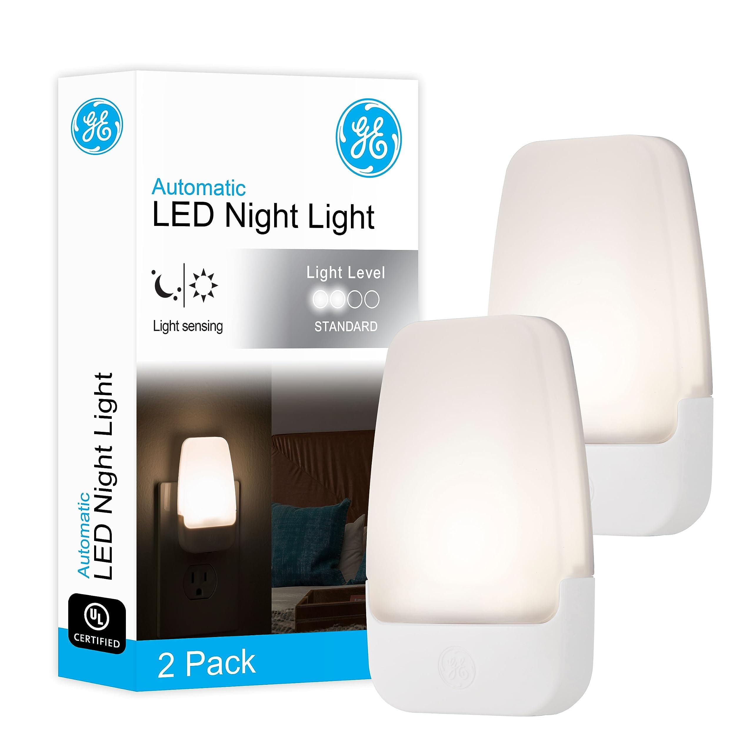 LED Night Light, Plug-in, Dusk to Dawn Sensor, Warm White, Ambient Lighting, Ideal Kids Adults Nightlight for Bedroom, Bathroom, Nursery, Hallway, Kitchen, 30966, 2 Pack
