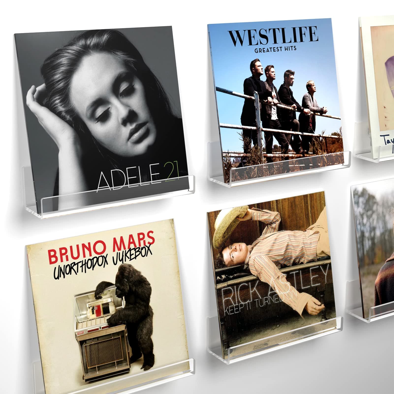 Vinyl Record Shelf Wall Mount 6 Pack, 7 inch Clear Acrylic Album Record Holder for Daily LP Listening, Vinyl Record Display with Installation Hardware