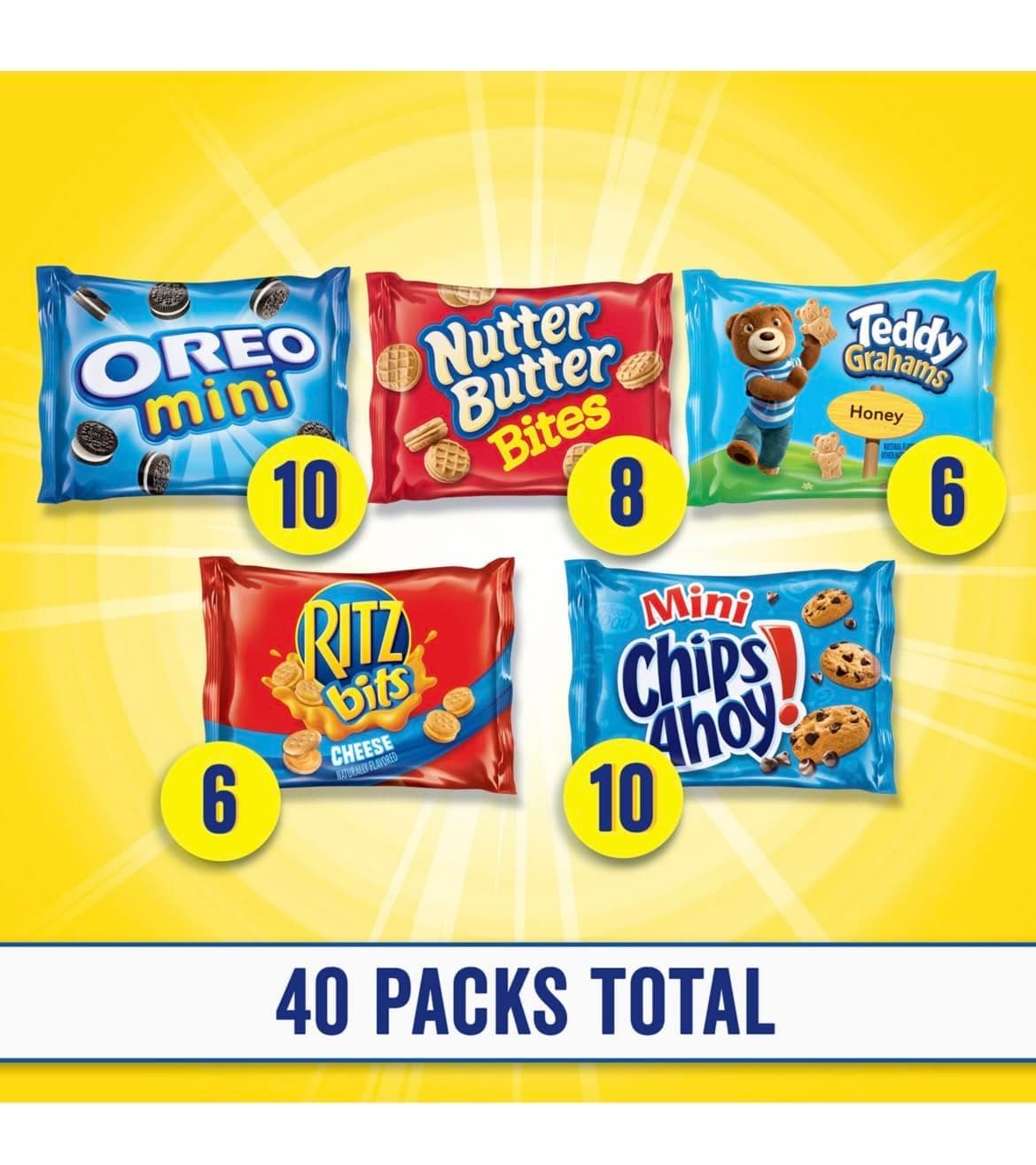 Oreo Minis, Chips Ahoy, Ritz Bits, Nutter Butter, Teddy Grahams Variety Pack - Nabisco Cookies Assortment (40 Count)