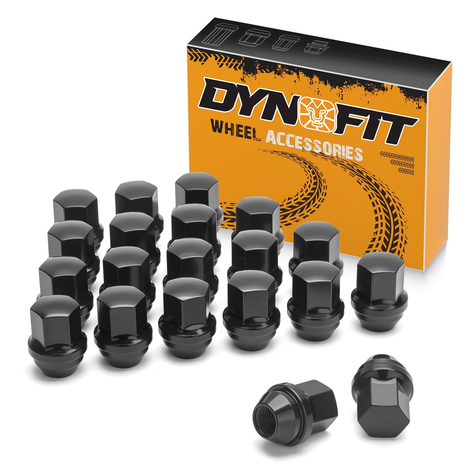 Dynofit M14×1.5 OEM Lug Nuts Compatible with Ram 1500 Jeep Buick Cadillac Chrysler, 20PCS Chrome Wheel Nuts 22mm Hex 1.5" Height One-piece Design Conical Cone Bulge Seat