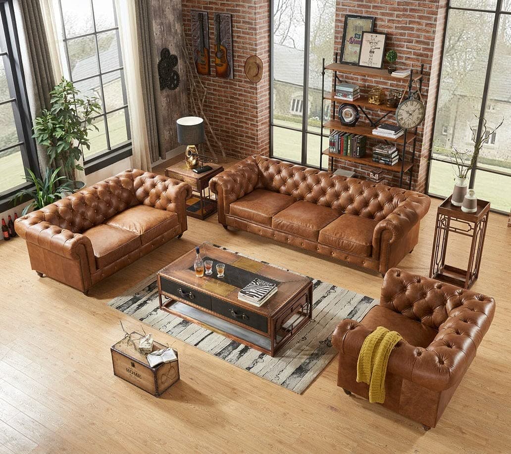 Classic Leatherette Chesterfield Sofa Set, Button Tufted, Classic Style, Tuffted Polished Sofa Set for Living Room, Bedroom (3+2+1 Seater)
