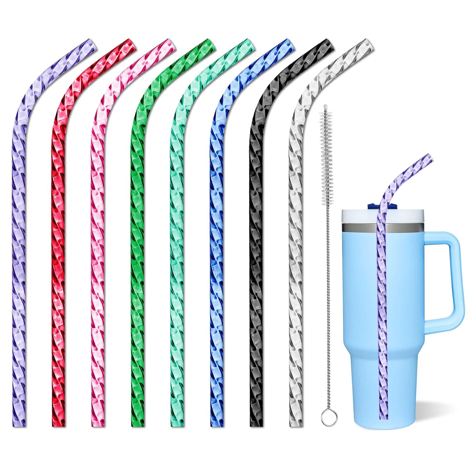 Reusable Straws for Stanley Cup Replacement,12 Inch Plastic Long Straw for 40 30 oz Tumbler,Colorful Hard Drinking Straws for Stanley,10mm Large Wide Water Bottle Straw for Stanley Cup Accessories