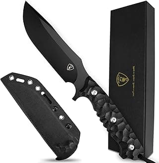 AUBEY Outdoor Survival Knife, 10.6" Fixed Blade Hunting Knife, Sharp D2 Black...