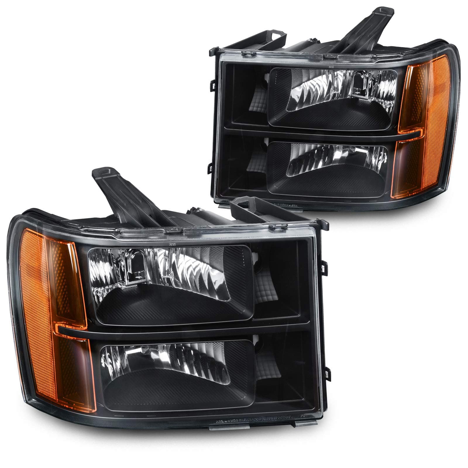 Headlights Replacement for 2007-2013 GMC Sierra 1500/2007-2014 Sierra 2500HD 3500 HD Headlamp Assembly Black Housing Amber Reflector (Passenger and Driver Side)