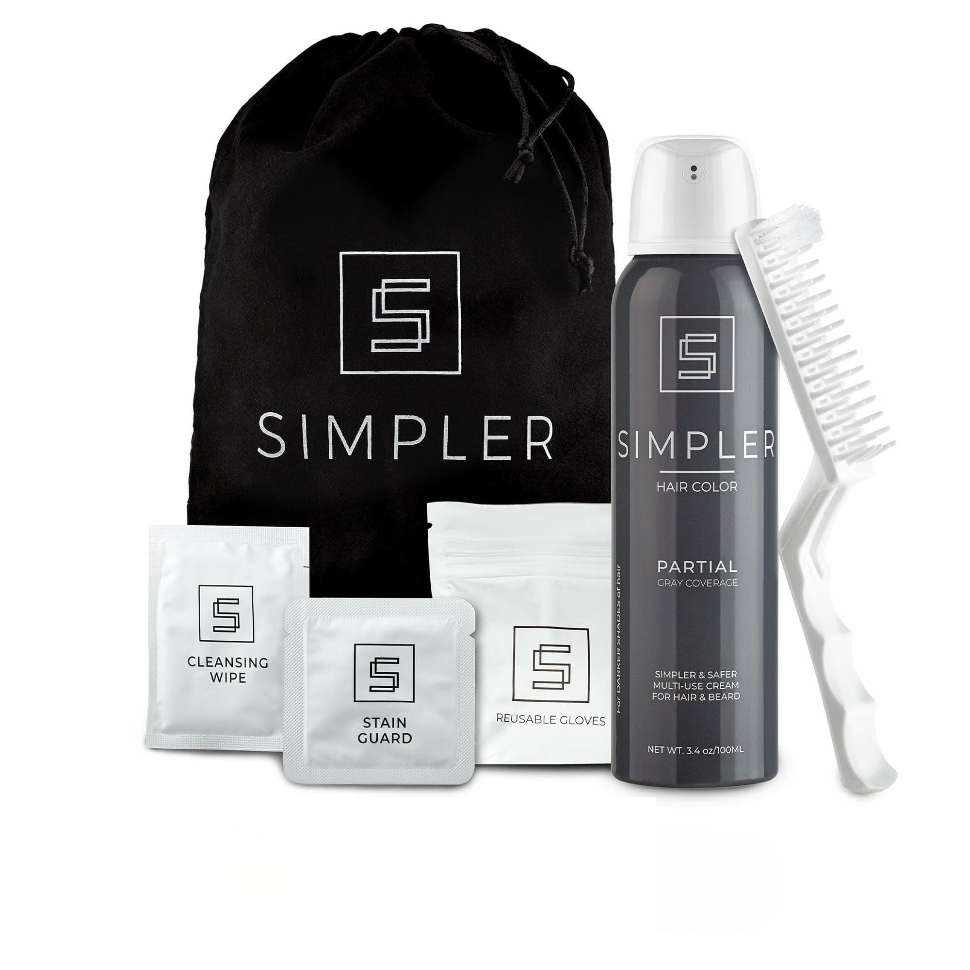 Simpler Partial Coverage Men's Hair Color Color Box - Permanent Beard and Mustache Dye - Ammonia-Free Beard Hair Dye — Fast Gray Blending — Salt & Pepper Look - Darker Shades