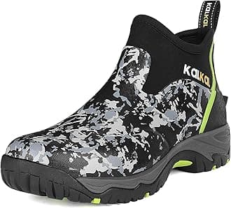 Kalkal Men's Rubber Boots, Waterproof Ankle Rain Boots, Insulated Working Booties with Comfortable Sports Sole, Outdoor Mud Boots for Yard Chore