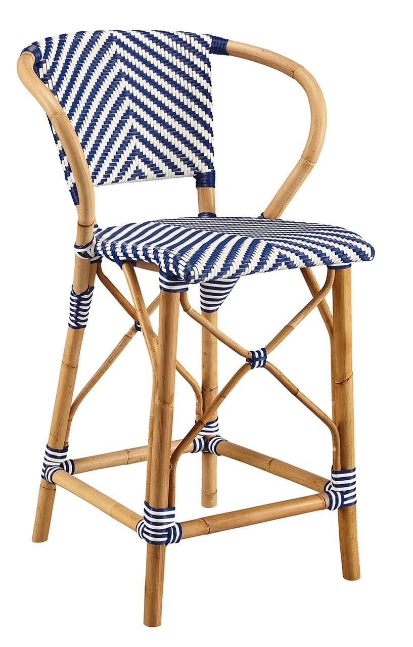 Baskerville Chevron Counter Stool, Blue/White