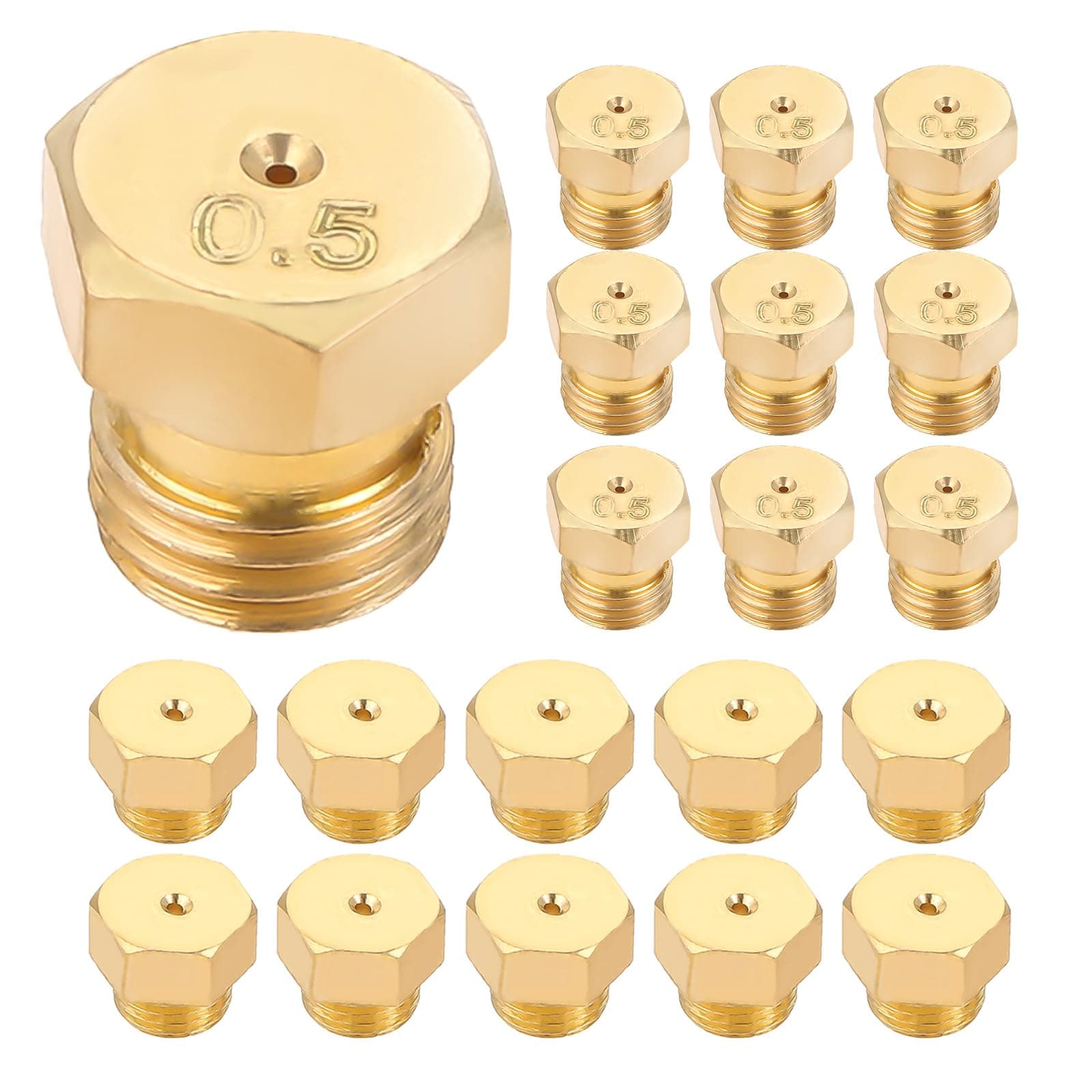 20 Pcs Propane Gas Orifice Nozzle Conversion Kit, Brass Jet Nozzles, Propane Orifice Kit for Propane Lpg Gas Pipe Water Heater DIY Burner Parts, M5 x 0.5mm/0.68mm, M6 x 0.75mm/0.5mm