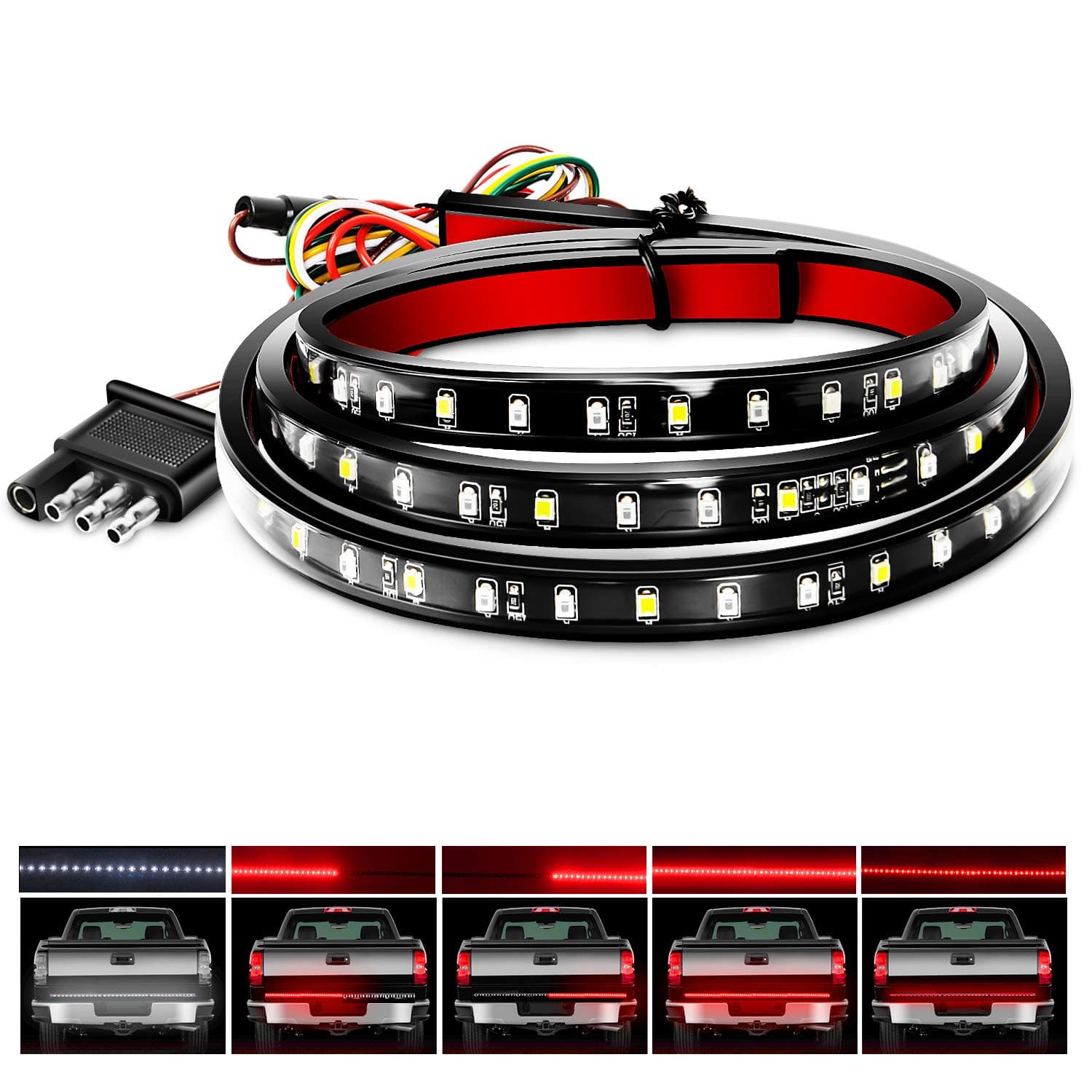 Tr-11 48”/49” Led Tailgate Light Strip 90 Red/White For Running Brake Turn Signal Lights Reverse Light，2 Years Warranty, 48"/49" Truck Bar