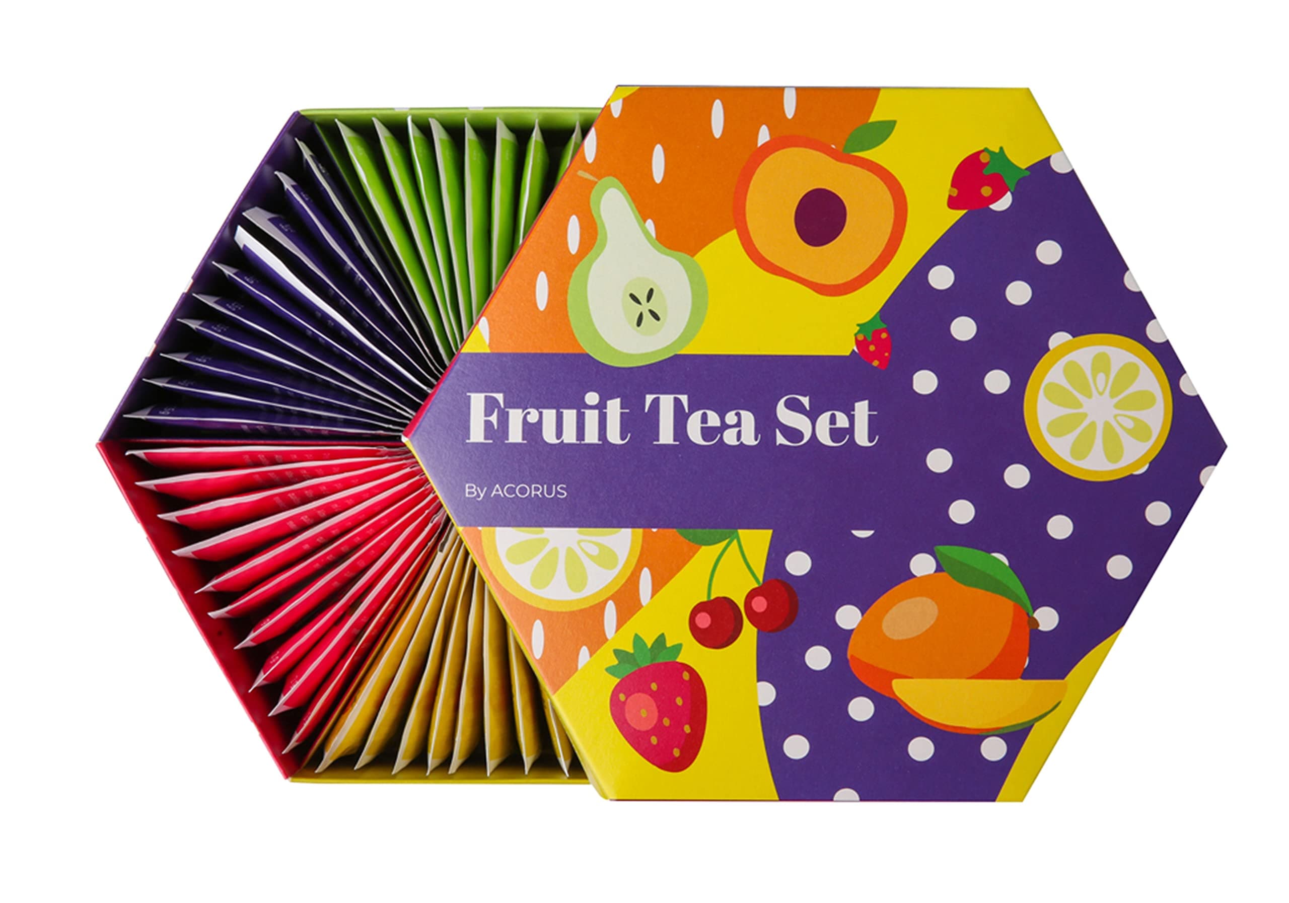 Fruit Luxury Tea Set - Fruit and Herbal Tea Gift Set of 6 – Assorted Flavoured Teas in a Beautiful Gift Box – 60 Individually Wrapped Bags – Perfect for Hot or Iced Drinks