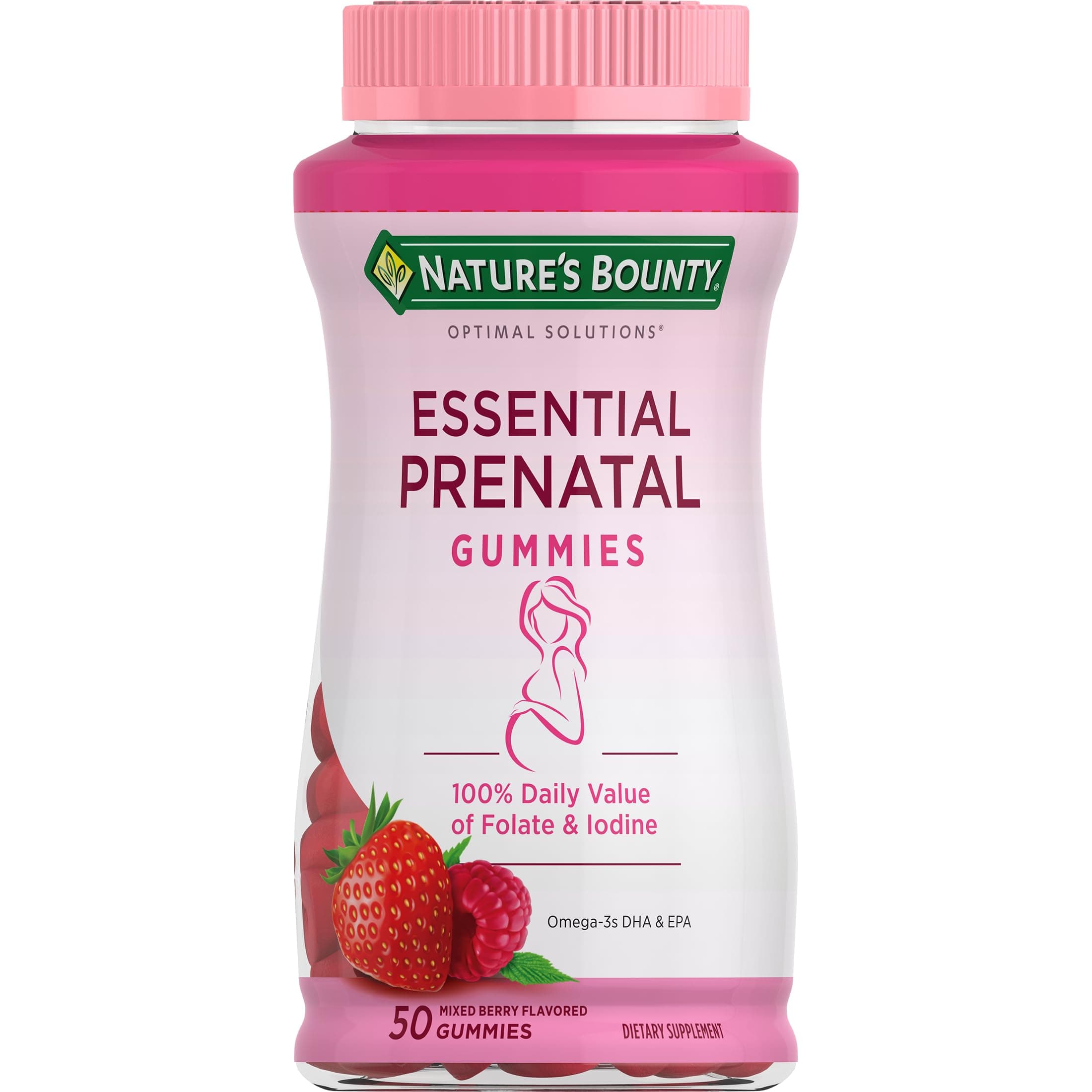 Optimal Solutions Essential Prenatal Gummies, Folic Acid and Iodine, Omega 3 and DHA, 50 Count, 25 Total Servings