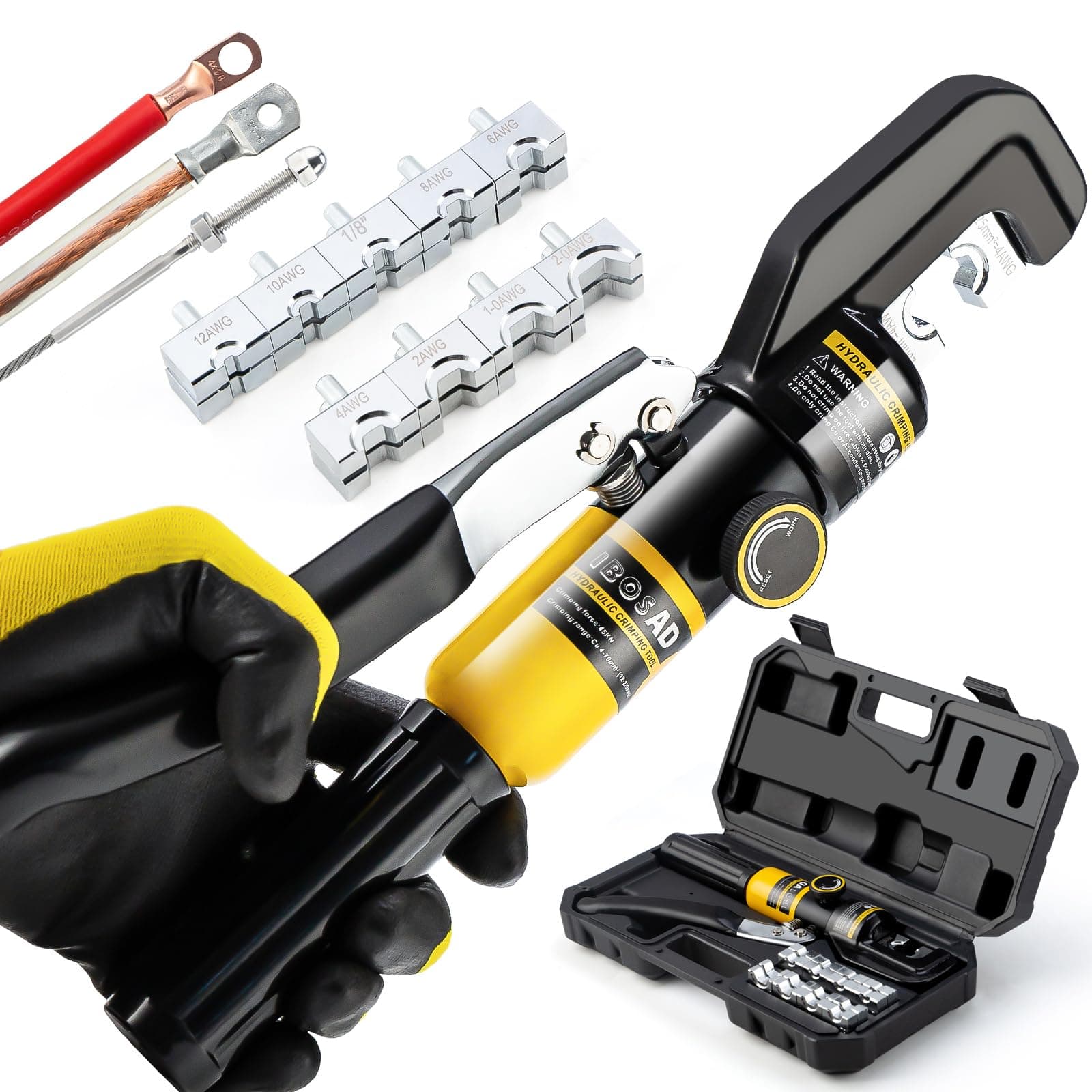 IBOSAD 10 Tons Hydraulic Wire Battery Cable Lug Terminal Crimper Crimping Tool With 9 Pairs of Dies,1/8” Wire Rope Crimping Tool