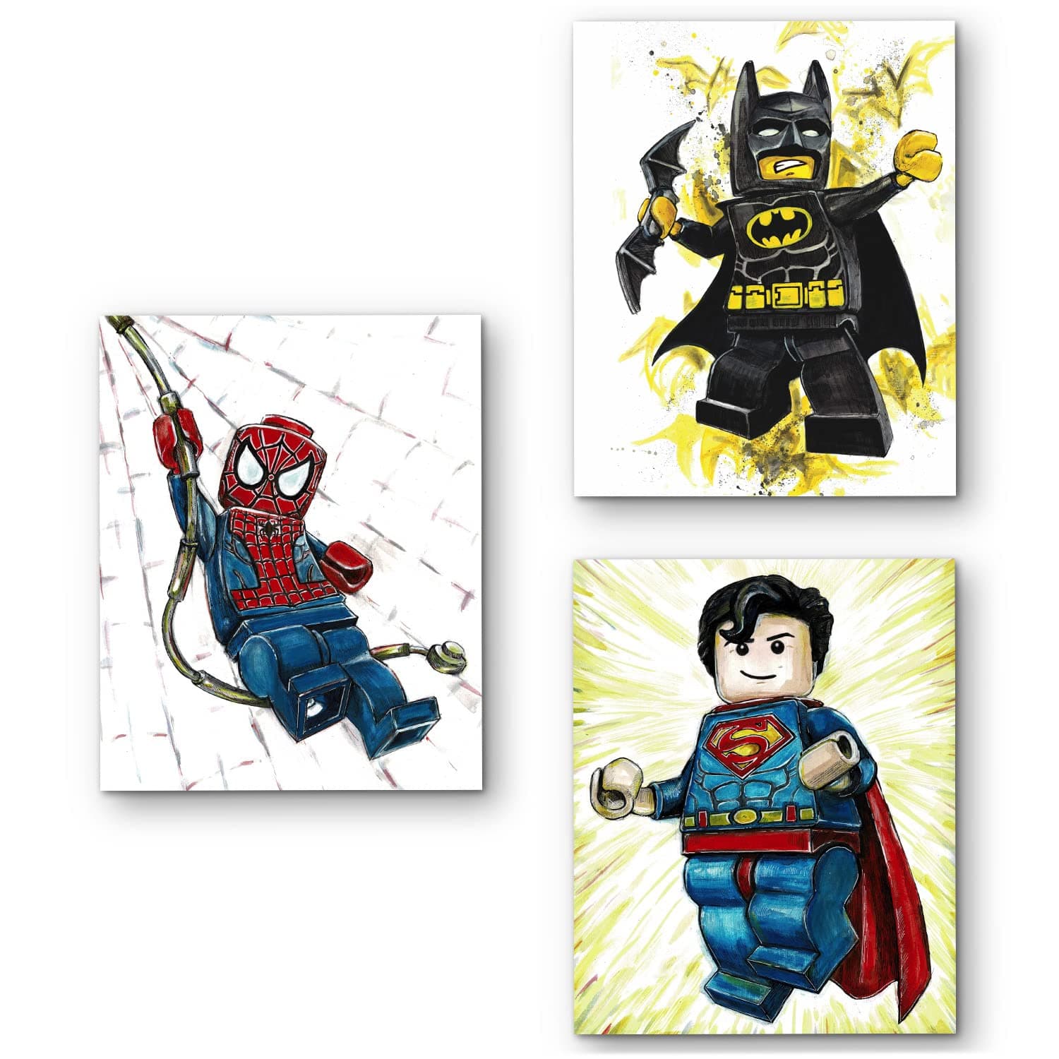 Superhero theme wall posters, comics characters Legos style unique Art prints Posters for Boys Room decor, Wall Art Superheroes Canvas Poster, Children Kids Boys Birthday Gift Game Room, Prints Room