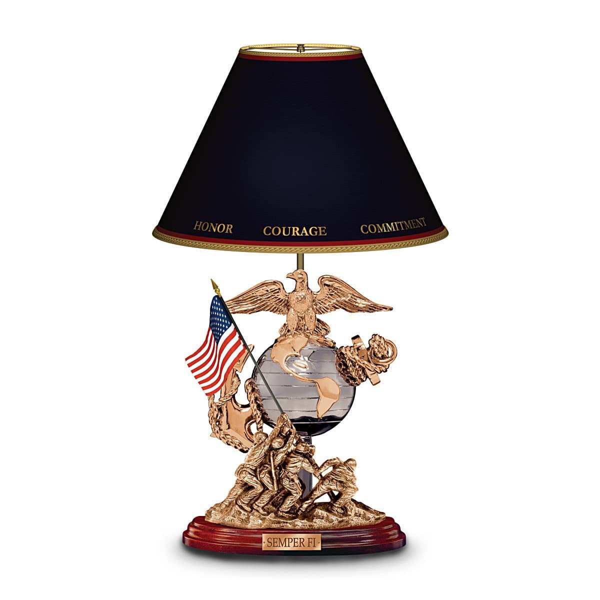 The Bradford Exchange U.S. Marines Esprit De Corps Tabletop Lamp with Sculpted War Memorial and Eagle, Globe & Anchor Base