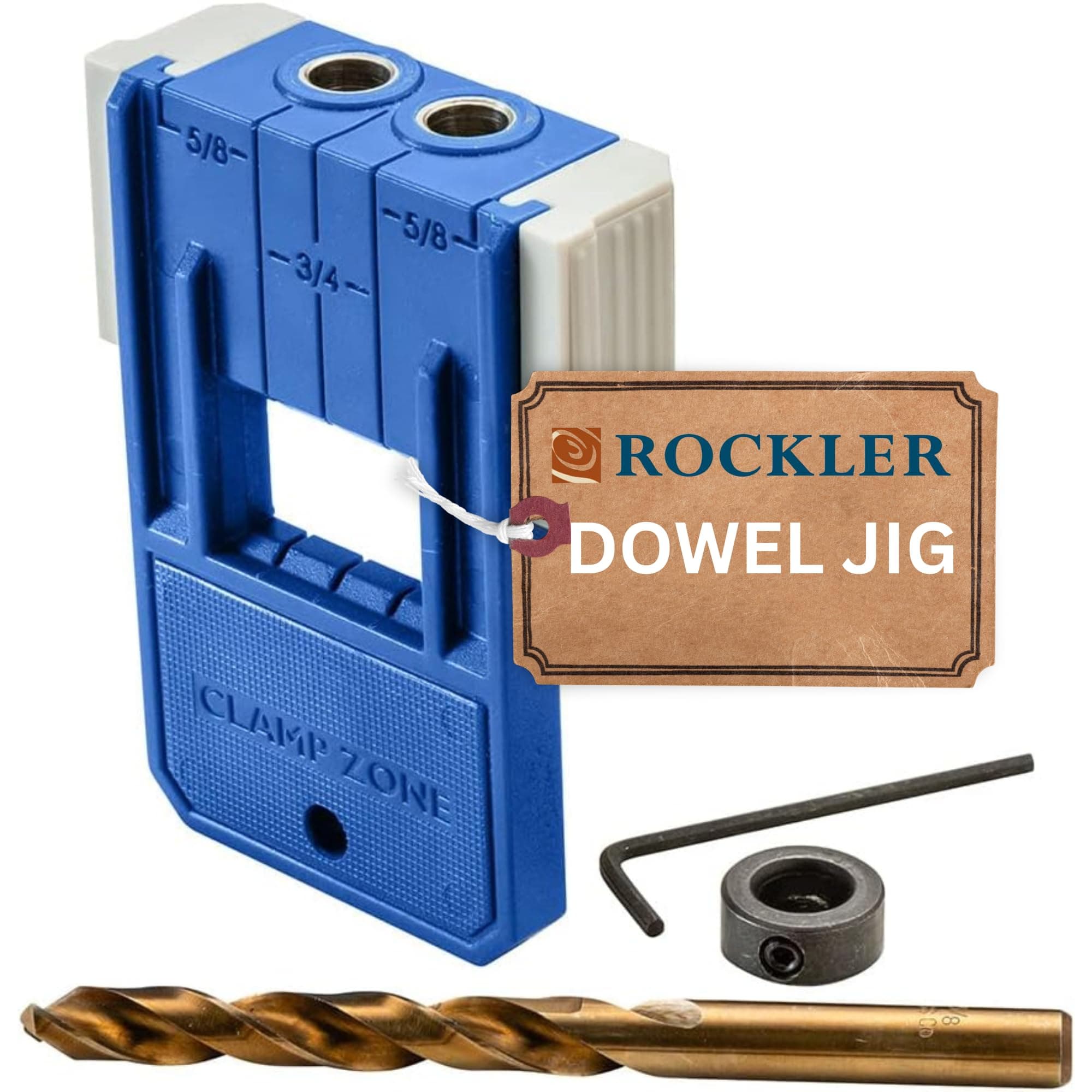 Rockler 3/8” Doweling Jig Kit w/Drill Bit & Stop Collar – Wood Dowel Jig kit – Dual Edge Stops for Easy Alignment w/Dovetail – Durable Nylon Jig w/Steel Bushings – Dowel Jointer Jig w/Hex Wrench
