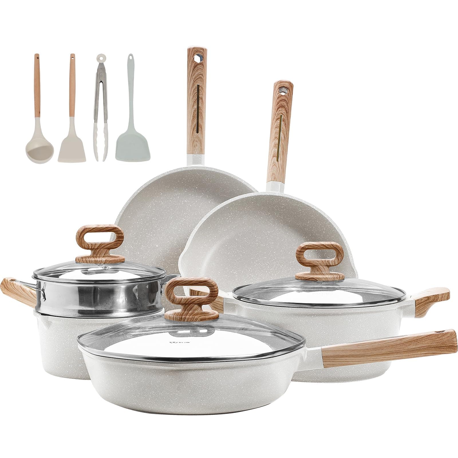 KOLEX 10 Pcs Cookware Set White