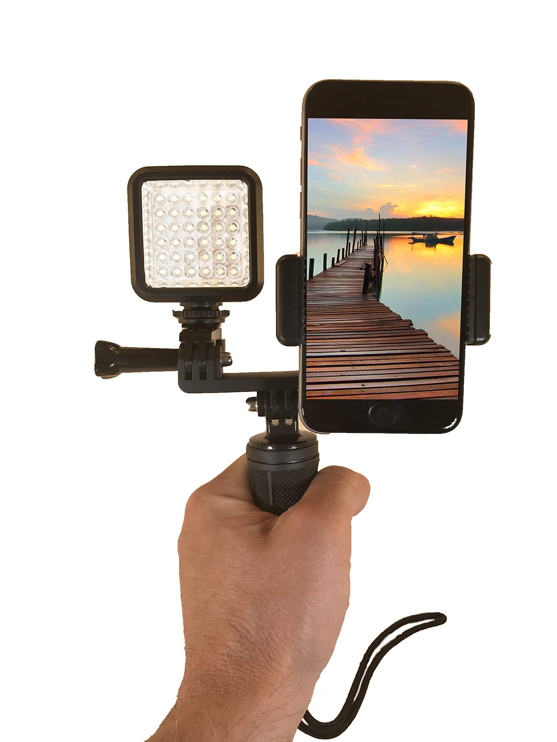 Dual Device with LED Light Hand-Held Stabilizer for Cell Phone or GoPro Camera. Compatible with iPhones, Samsung Galaxy, HTC, etc.