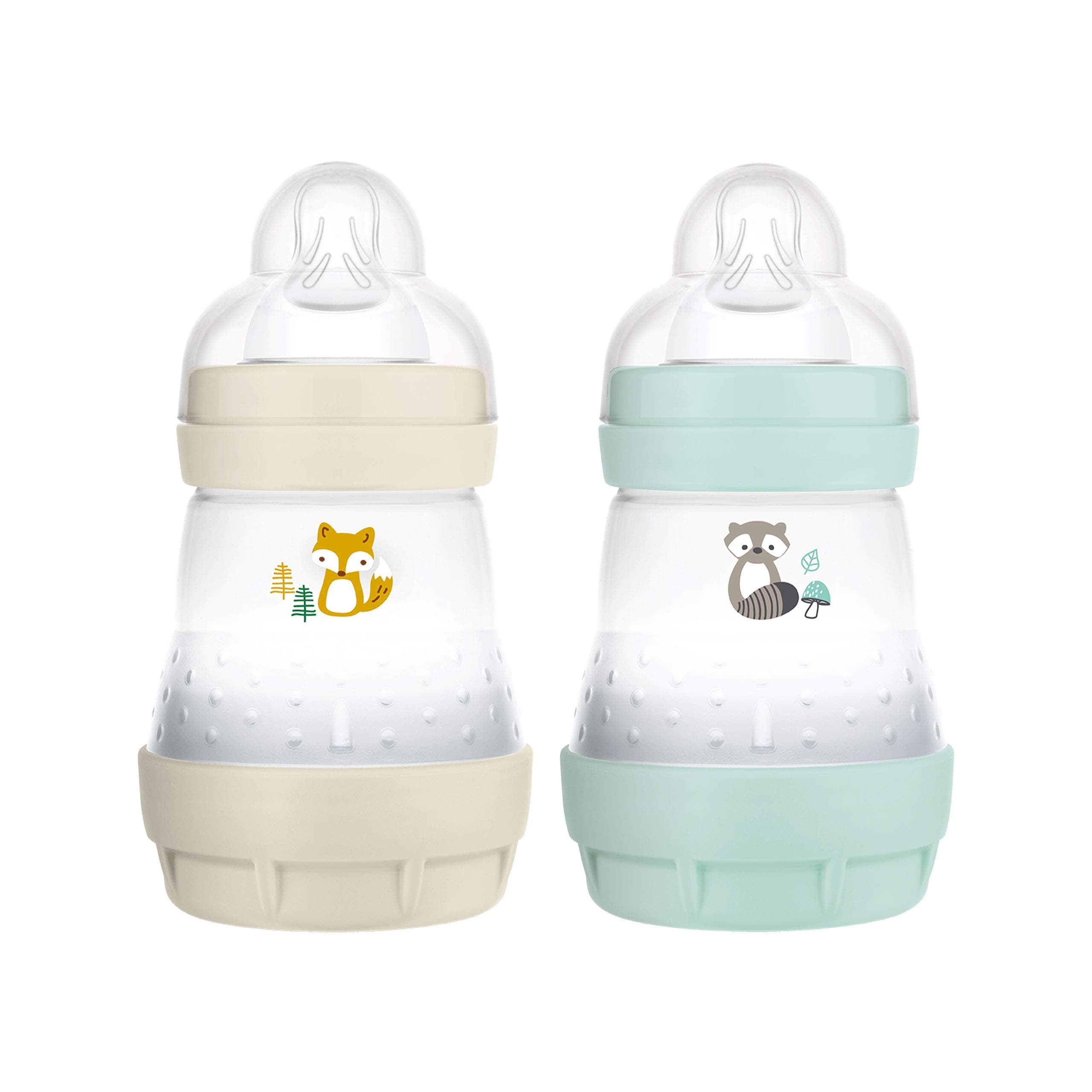 MAM Easy Start Anti-Colic Elements Baby Bottle Set of 2 (160 ml), Milk Bottle for Combination with Breastfeeding, Baby Drinking Bottle with Bottom Valve Against Colic, 0+ Months, Fox/Raccoon