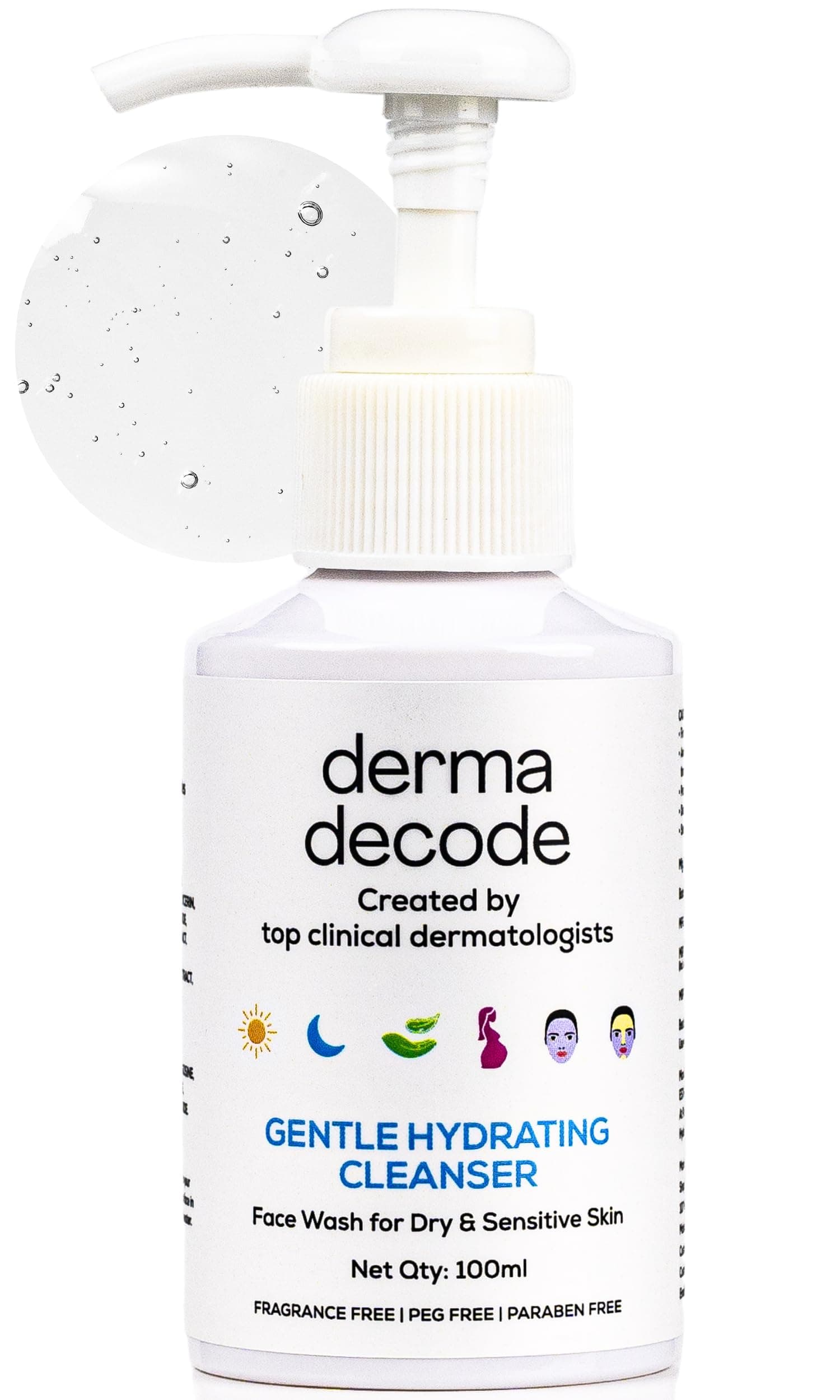 Derma Decode Hydrating Face Cleanser for Dry-Sensitive-Normal Skin | Deep Cleansing, Gentle Face Wash for Men, Women & Kids | Non-Oil Stripping, Long Lasting Hydration - 100ml