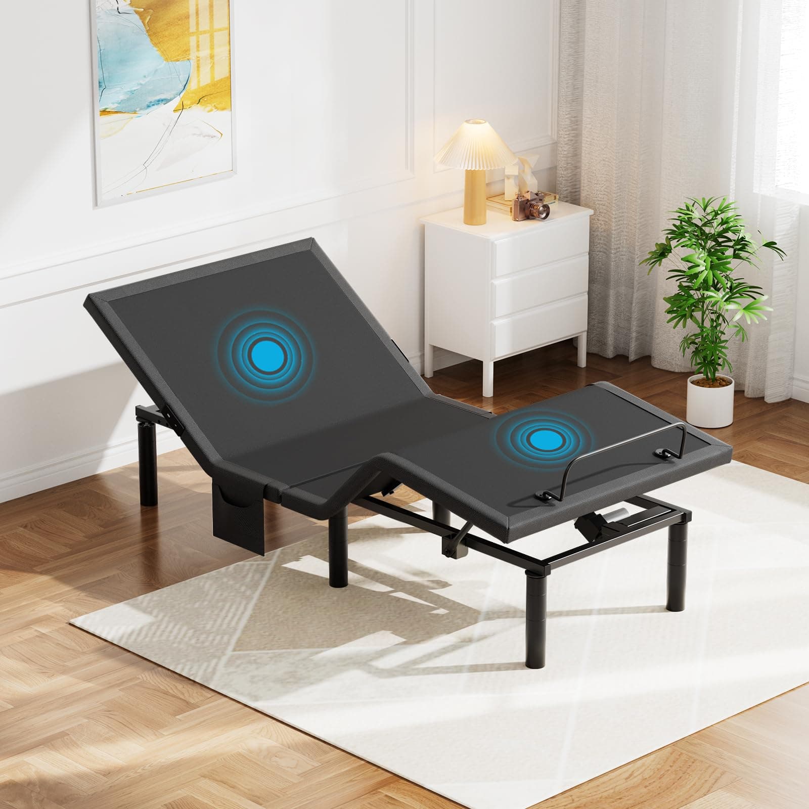 Pipishell Twin XL Adjustable Bed Frame with Massage, Electric Bed Base with Head & Foot Incline, USB-A & USB-C Ports, LED Under-Bed Lighting, 4 Leg Height Options, and Easy 3-Step Assembly