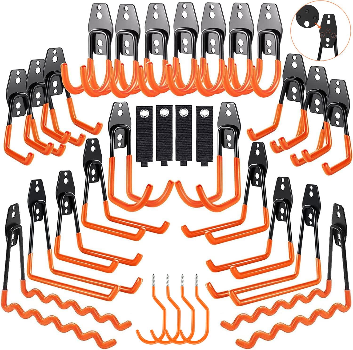 3-H Garage Storage Hooks,Garden Tool Organizer 31Pack,Garage Hooks for Hanging Ladder Chair Shovel Weed Eater(Orange)