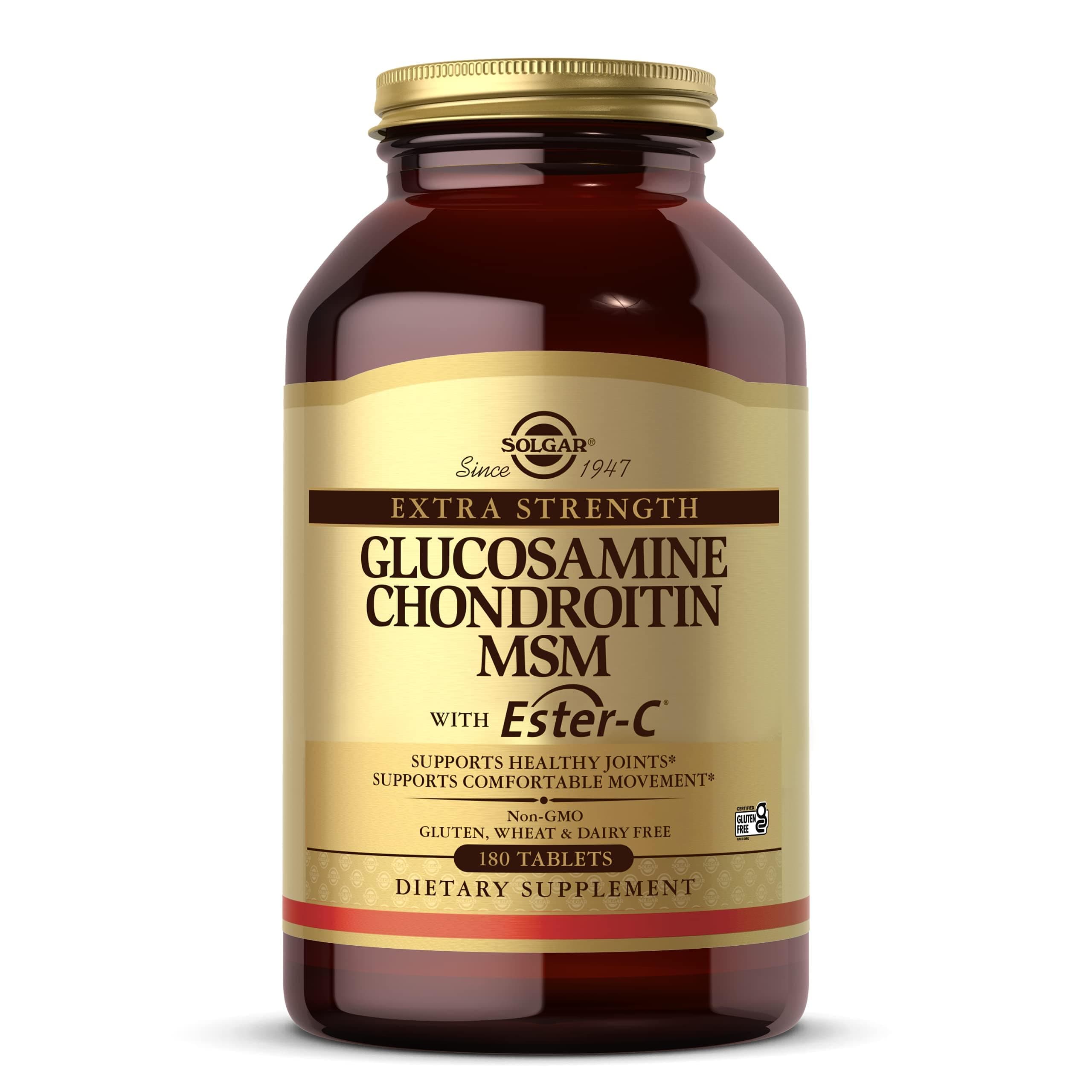 Solgar Extra Strength Glucosamine Chondroitin MSM w/Ester-C, 180 Tablets - Promotes Healthy Joints, Supports Comfortable Movement & Collagen Formation - Non-GMO, Gluten No, Dairy No - 60 Servings