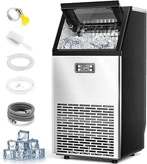 Joy Pebble V2.0 Commercial Ice Maker,100 lbs,2-Way Add Water,Under Counter Ice Maker Self Cleaning,Ice Machine with 24 Hour Timer,33 lbs Basket,Stainless Steel Ice Makers for School,Home,Bar,RV