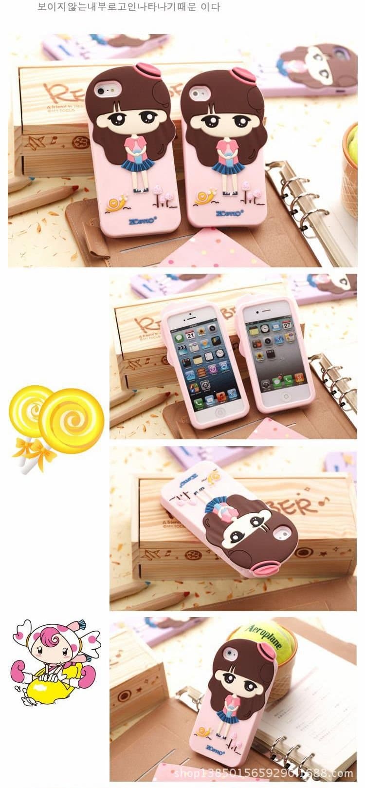 LSQTOP@ Soft Silicone case for Apple iphone5/5S 4/4S Cellphone Cute little bush Girl Vary (Pink)