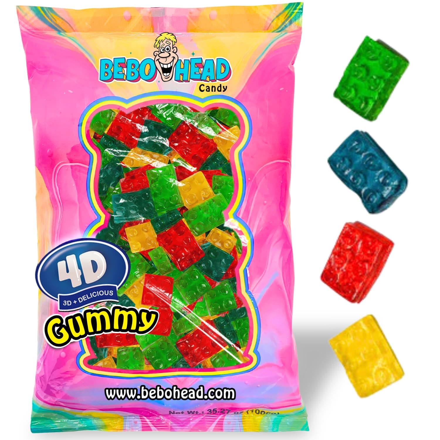 Blocks 4D Gummy Candy, 4D Gummies, 4D Gummies Fruit Flavor, 2.2 lb Bag, Cool Bag Design Perfect for Halloween and All Occasion (Blocks)