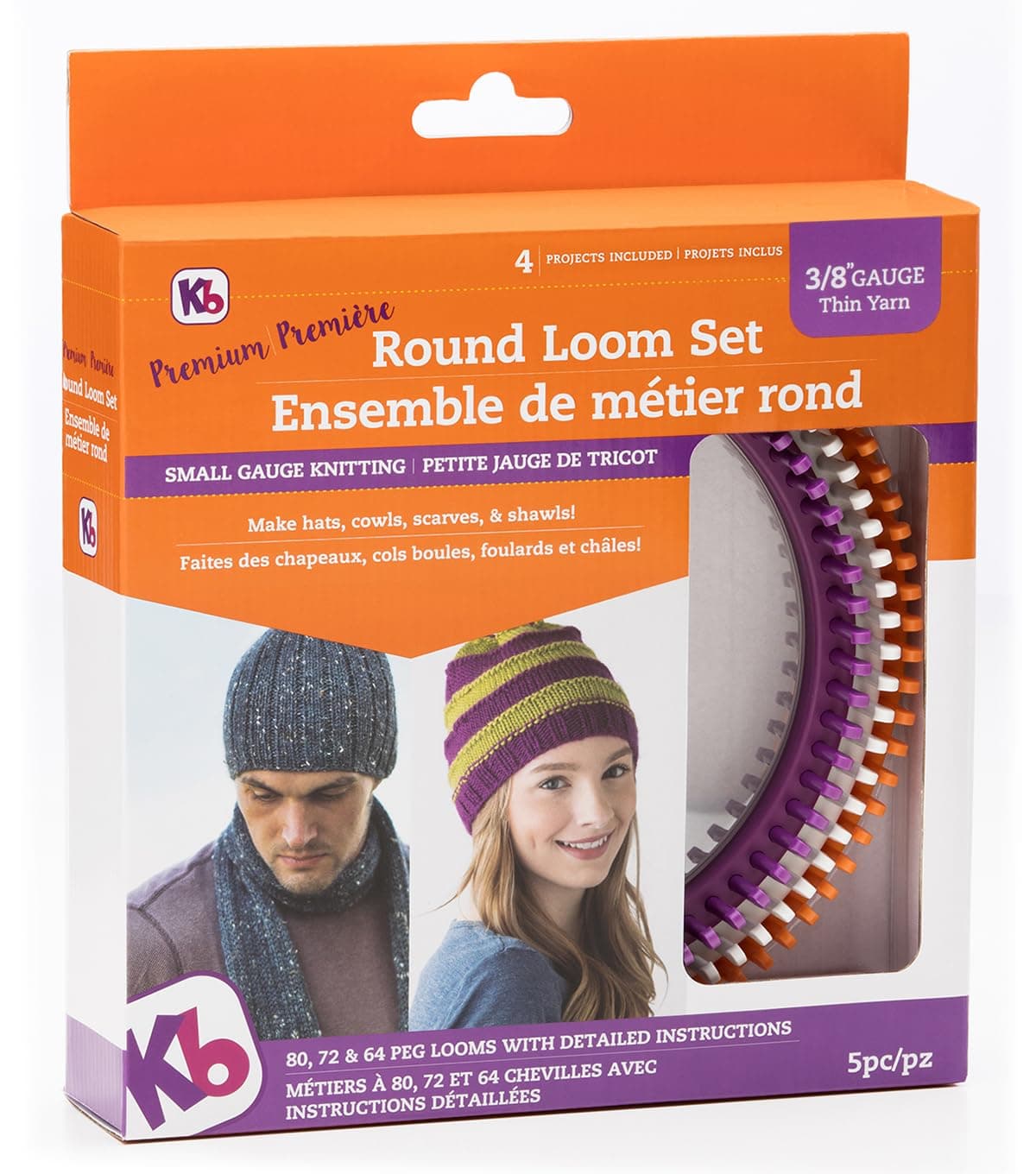Authentic Knitting Board ' Premium' Round Loom Set, 3/8" Gauge, (KB)