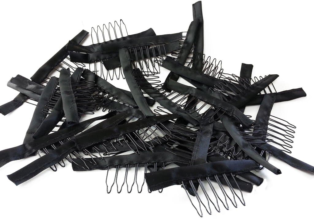 PeiGee 10/20/30/50pcs Wig Combs 7 Teeth Close with Wrap Lace Cap Clip for Glueless Lace Wig Accessories More Convenient Safe and Stable (Black)