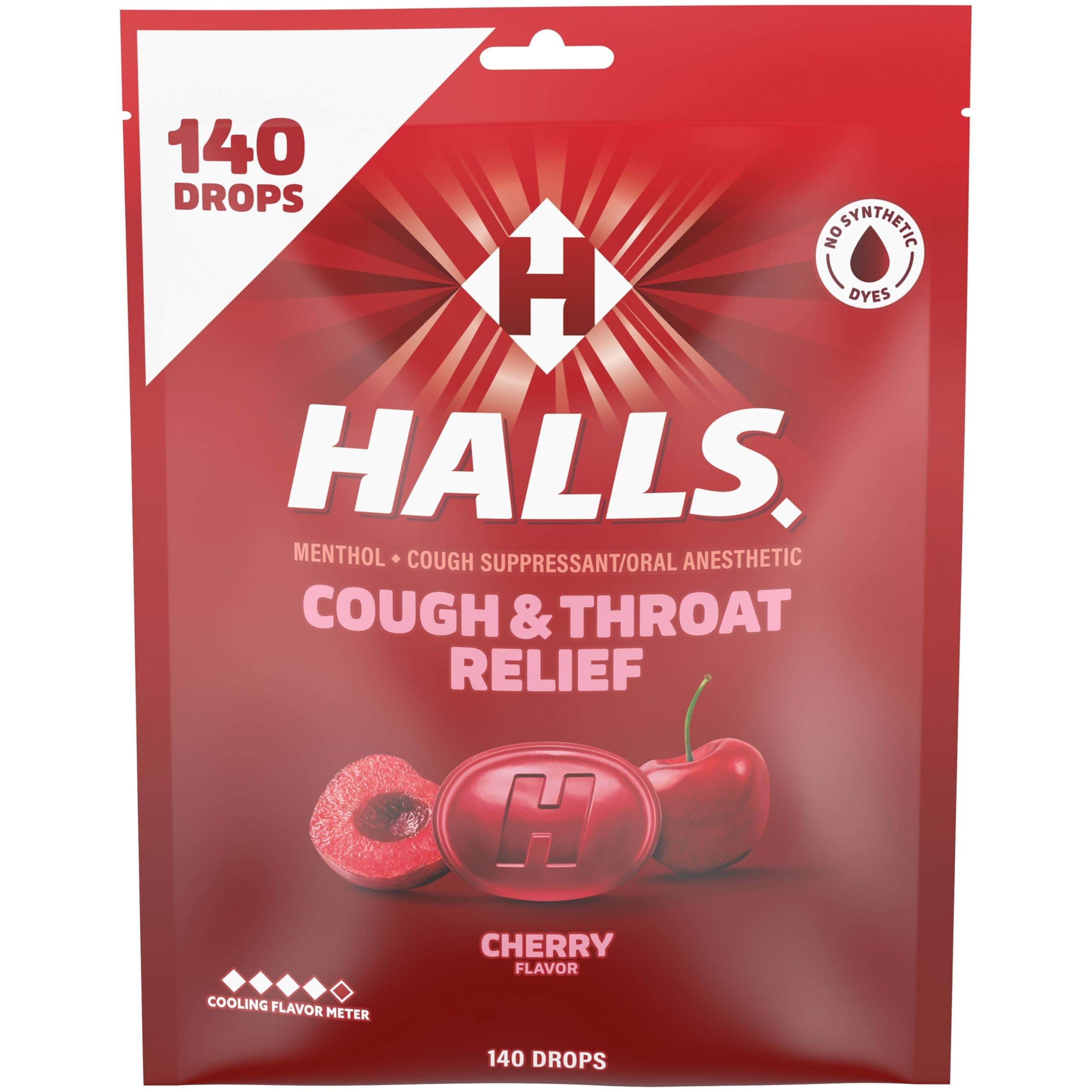 Halls Relief Cherry Cough Drops, Value Pack, 140 Drops