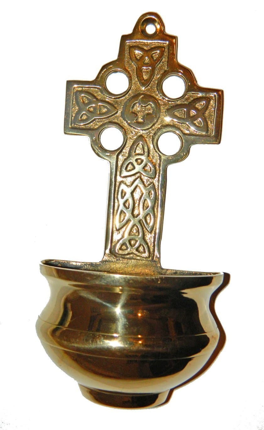 Brass Celtic Cross Holy Water Font