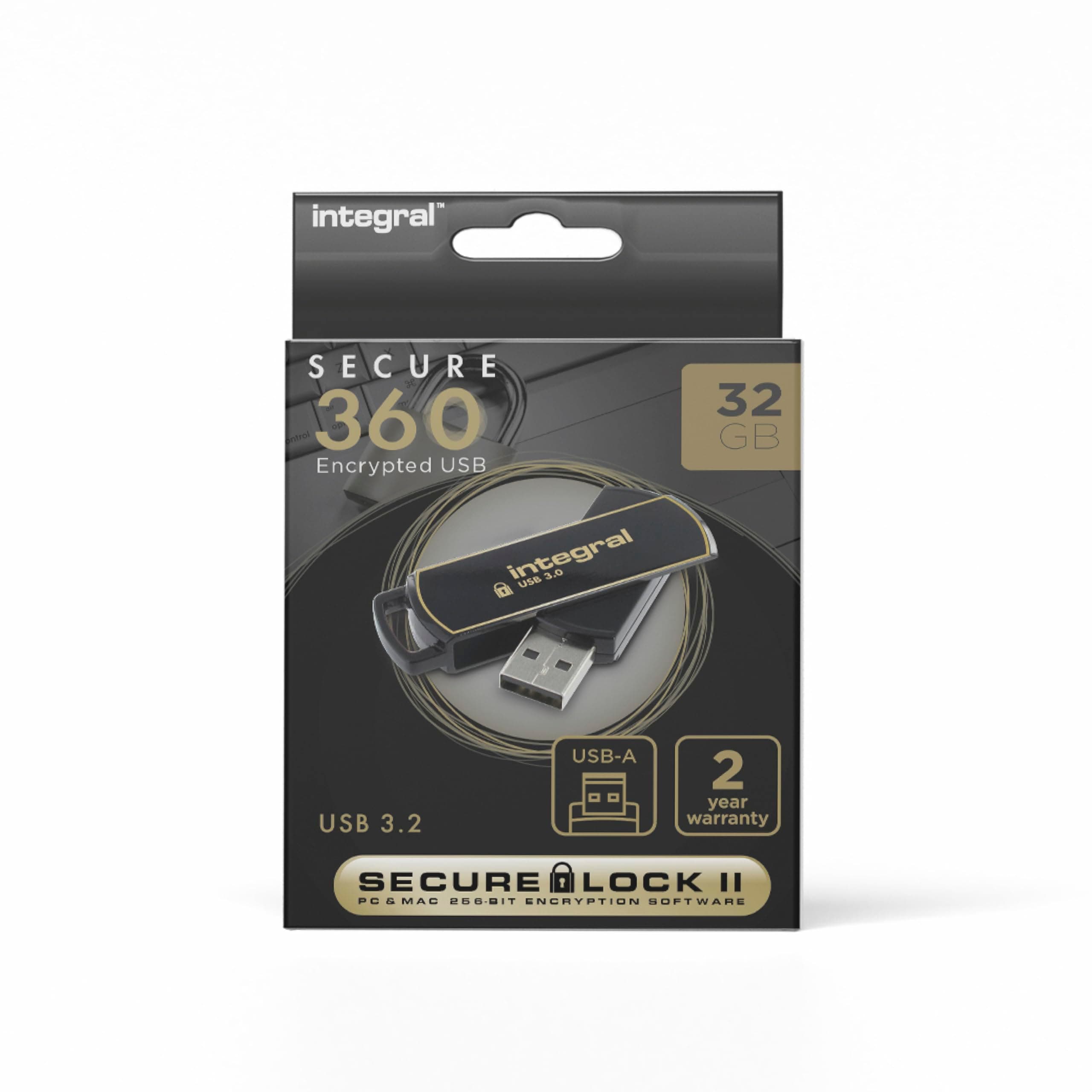 Integral Memory INFD32GB360SEC3.0 USB 3.0 Stick with SecureLock Software Black/Gold