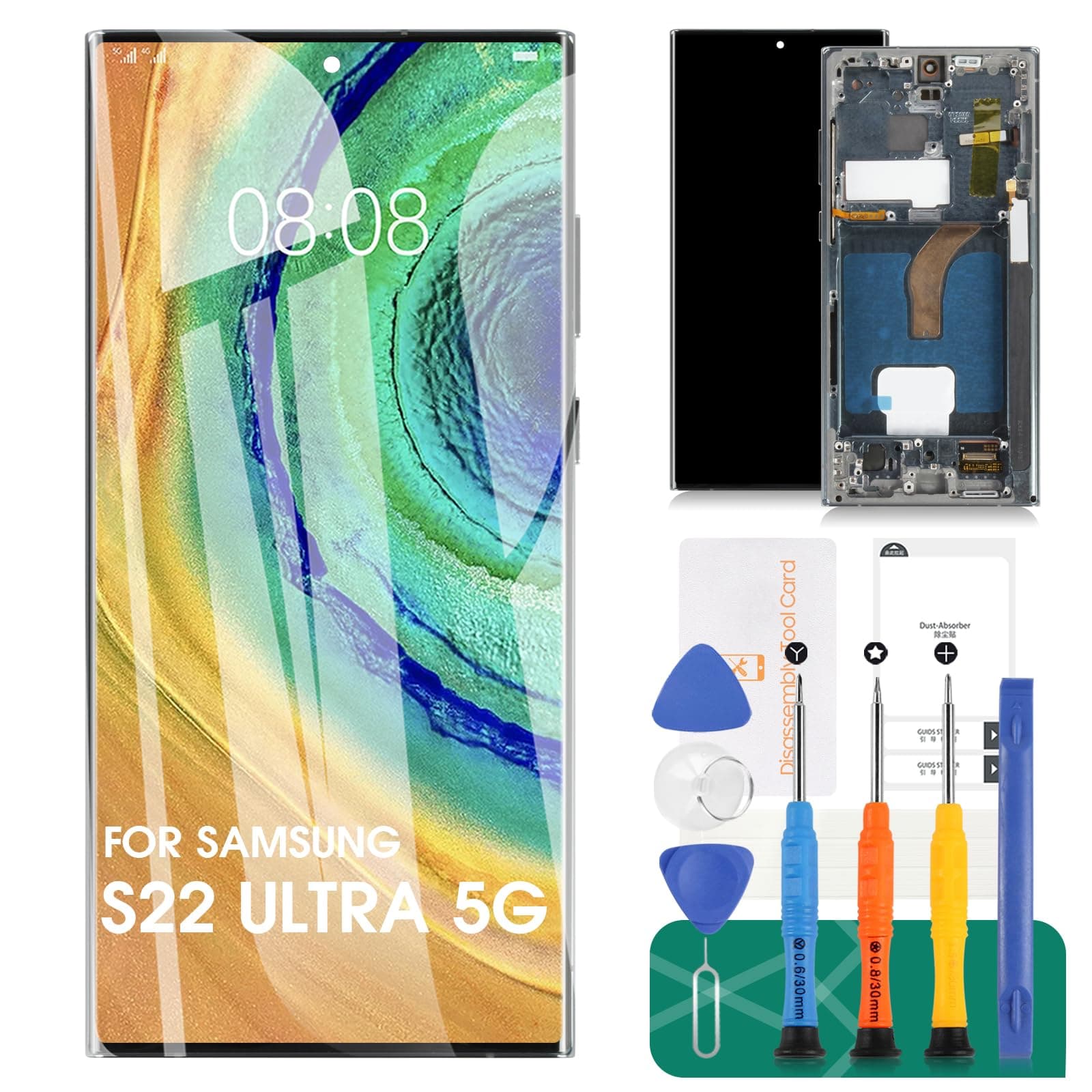 [US Version] OLED for Samsung S22 Ultra 5G LCD Screen Replacement for Samsung Galaxy S22 Ultra 5G Display SM-S908 SM-S908B Digitizer Touch Screen Assembly with Fingerprint (with Frame,Green)
