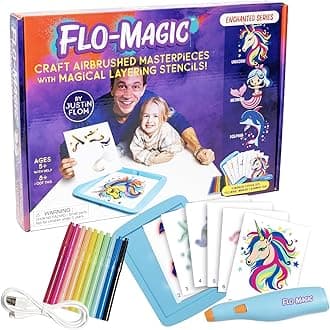 Flo-Magic Enchanted Airbrush Marker, Art Set - Unicorn, Mermaid, Dolphin, Washable, Non-Toxic, Rechargeable, DIY Kit for Kids Age 5, 6, 7, 8, 9,